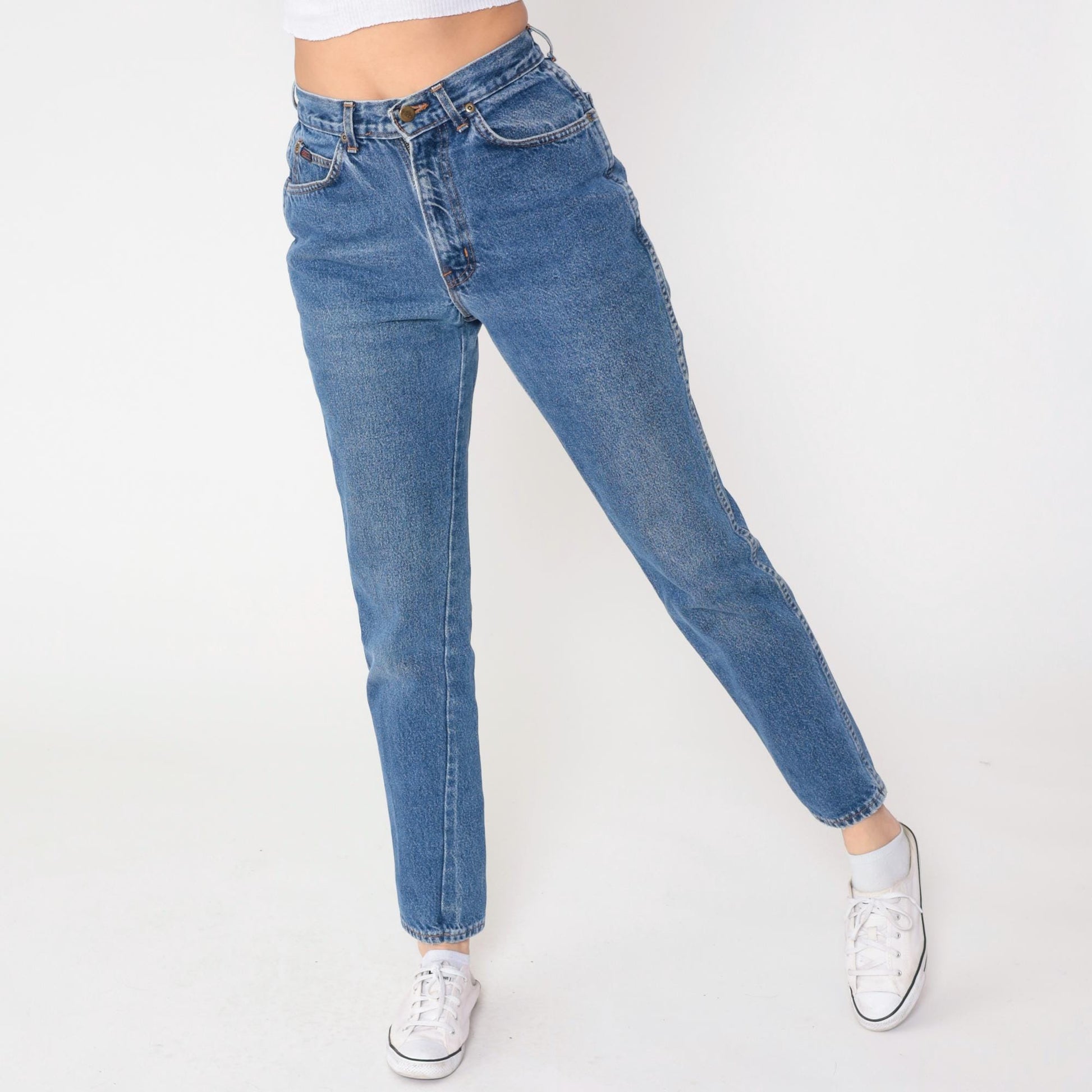 90s Chic High-Waisted Straight Leg Jeans Medium Blue Denim Medium M