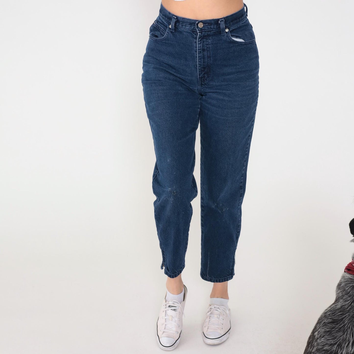 90s Sasson High-Waisted Mom Jeans Navy Tapered Ankle Crop 29