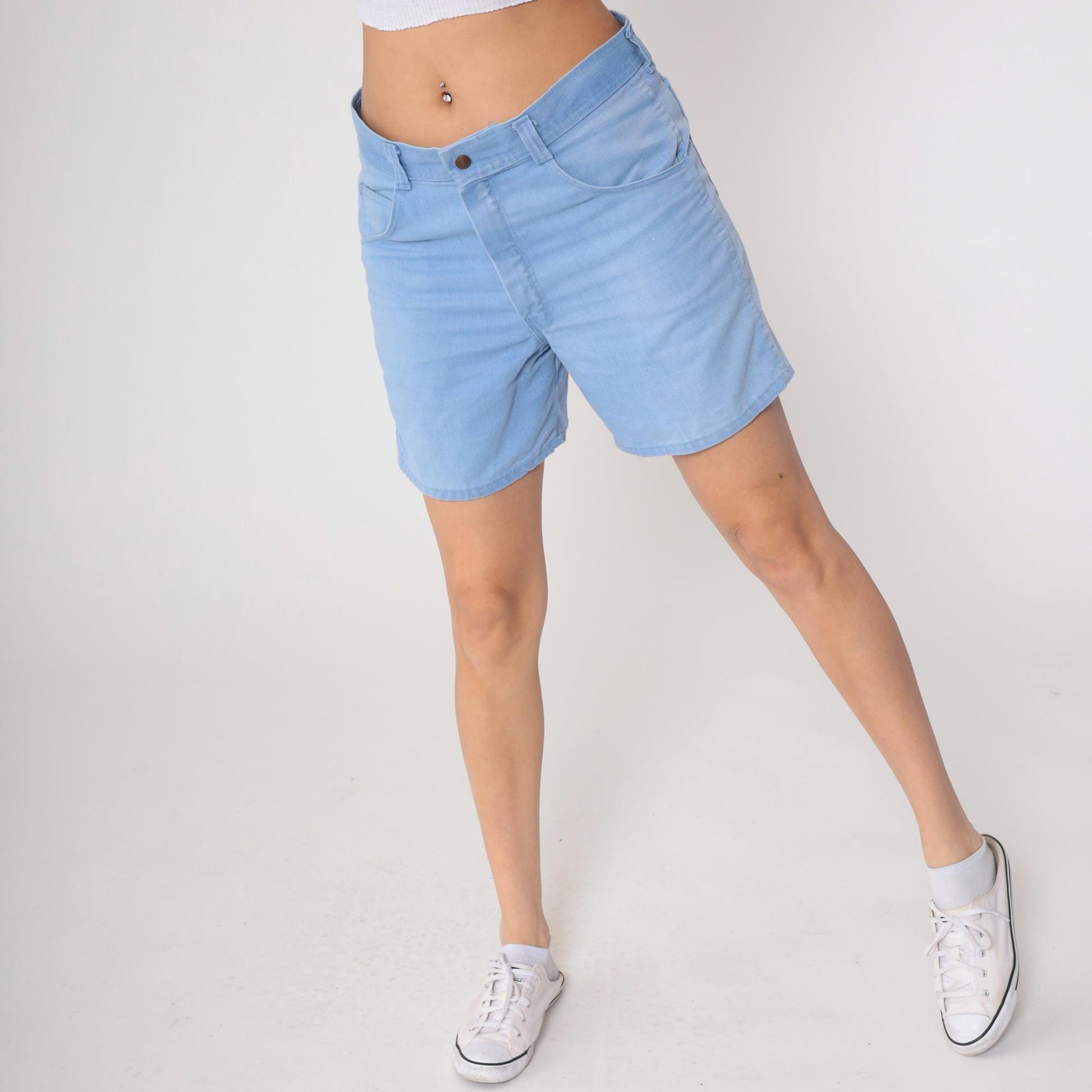 LL Bean 80s Light Blue High-Waisted Cotton Shorts Button Fly Large