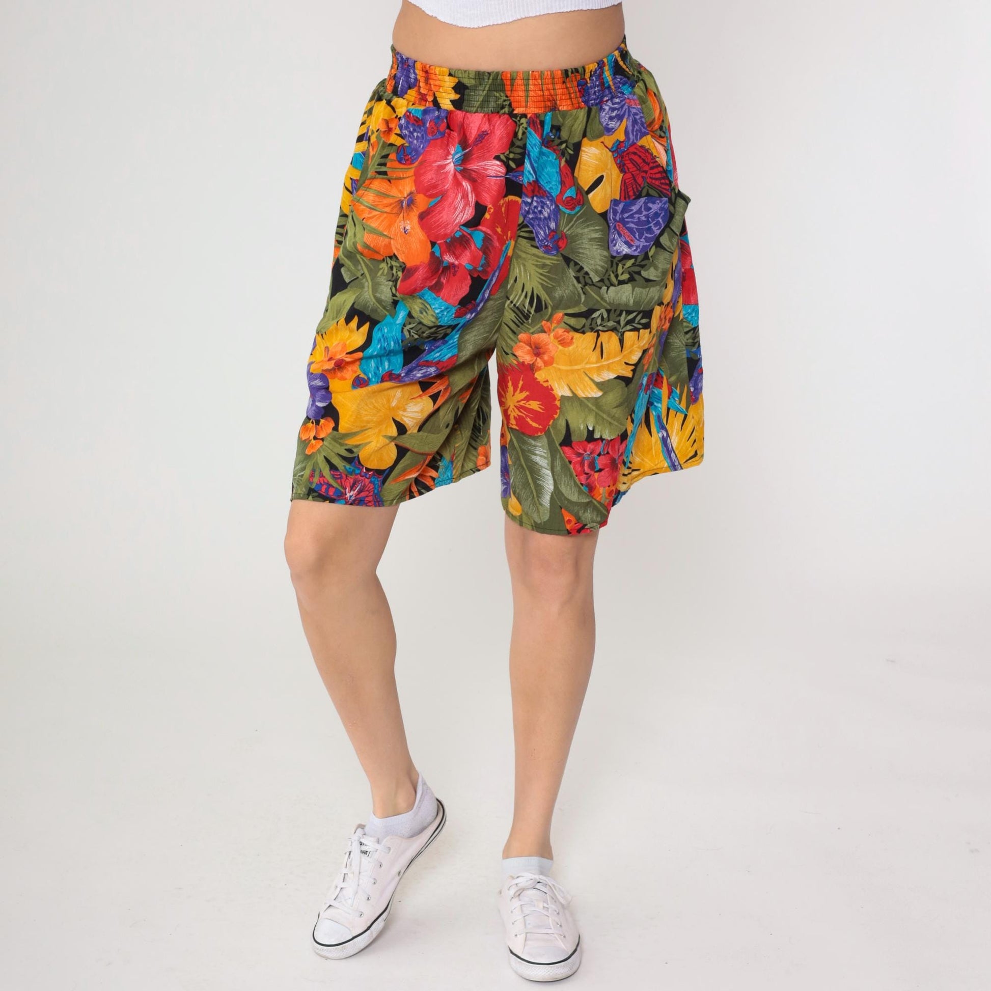 90s Connections Tropical Floral Shorts High Waist Botanical Print Medium M