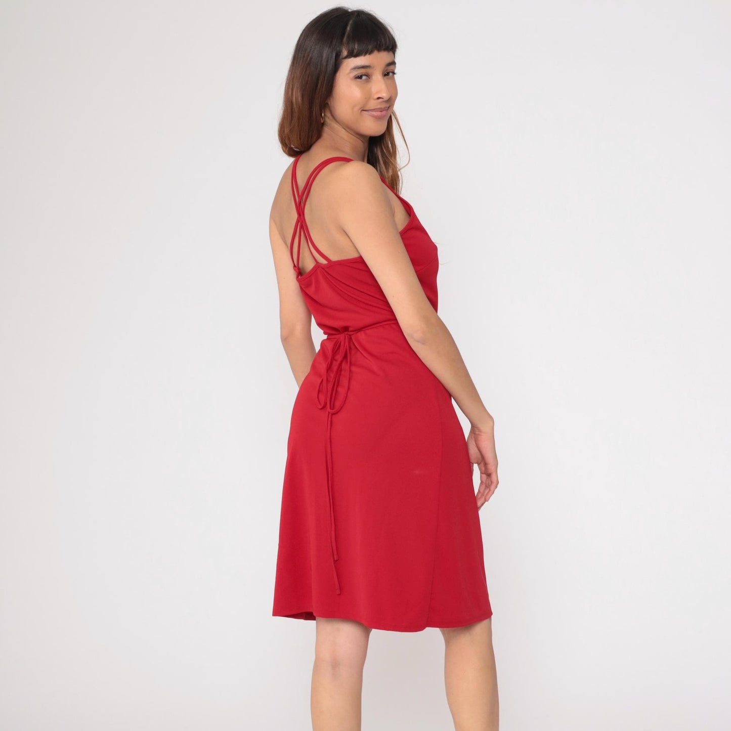 Y2K Express Red Halter Wrap Dress Knee Length Coquette Medium M