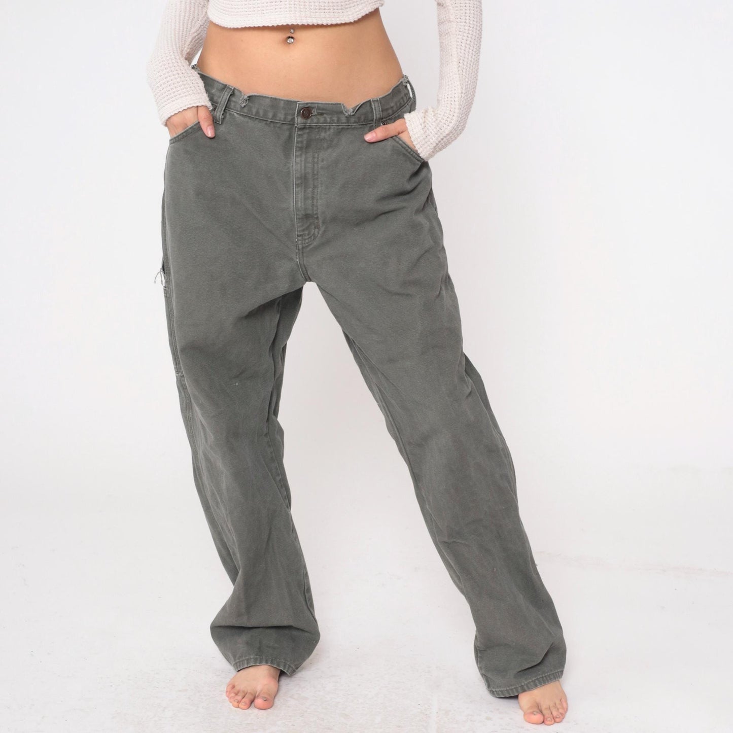 90s Dickies Carpenter Pants Grey Utility Workwear 38x32