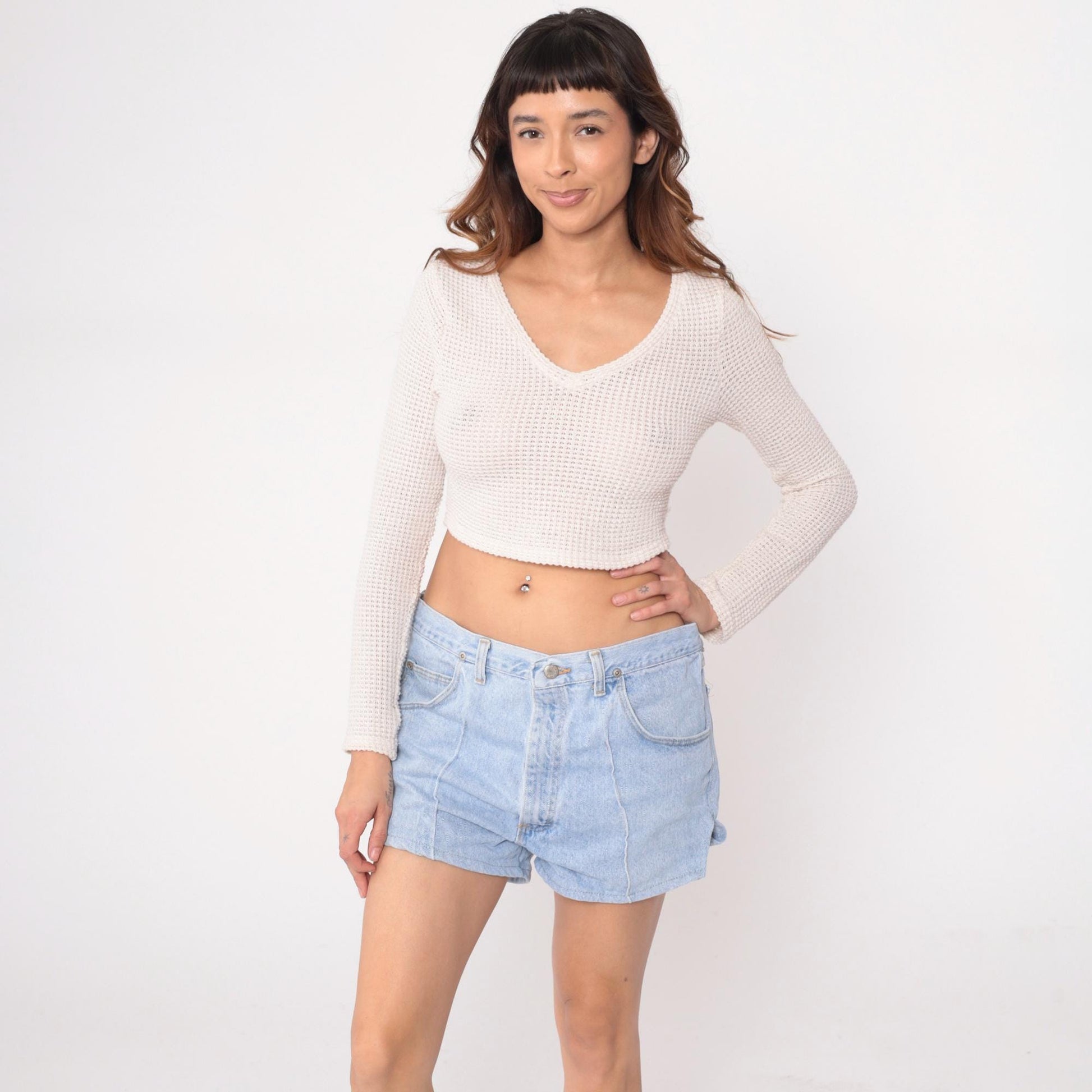 90s Wrangler Light Wash Denim Shorts High Rise Cuffed Hem Large L