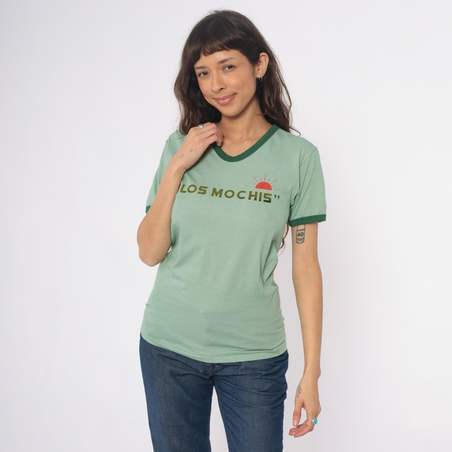 Y2K Los Mochis Mexico Ringer Tee Mint Green Graphic Short Sleeve Medium