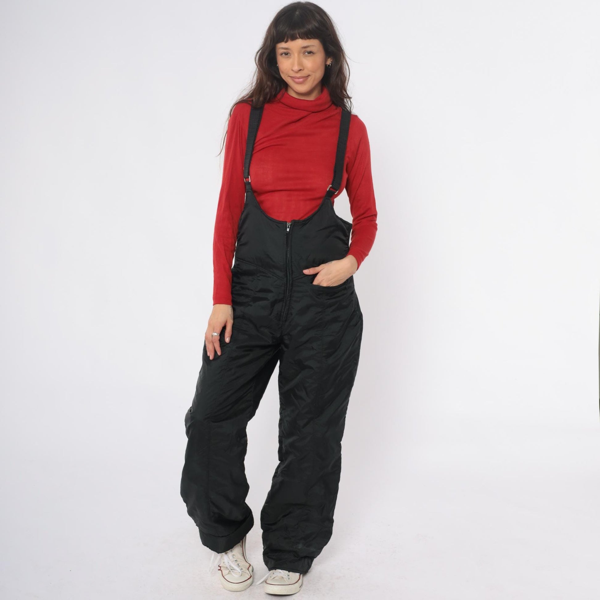 90s UA Sport Black Ski Overalls Insulated Suspender Straps Medium