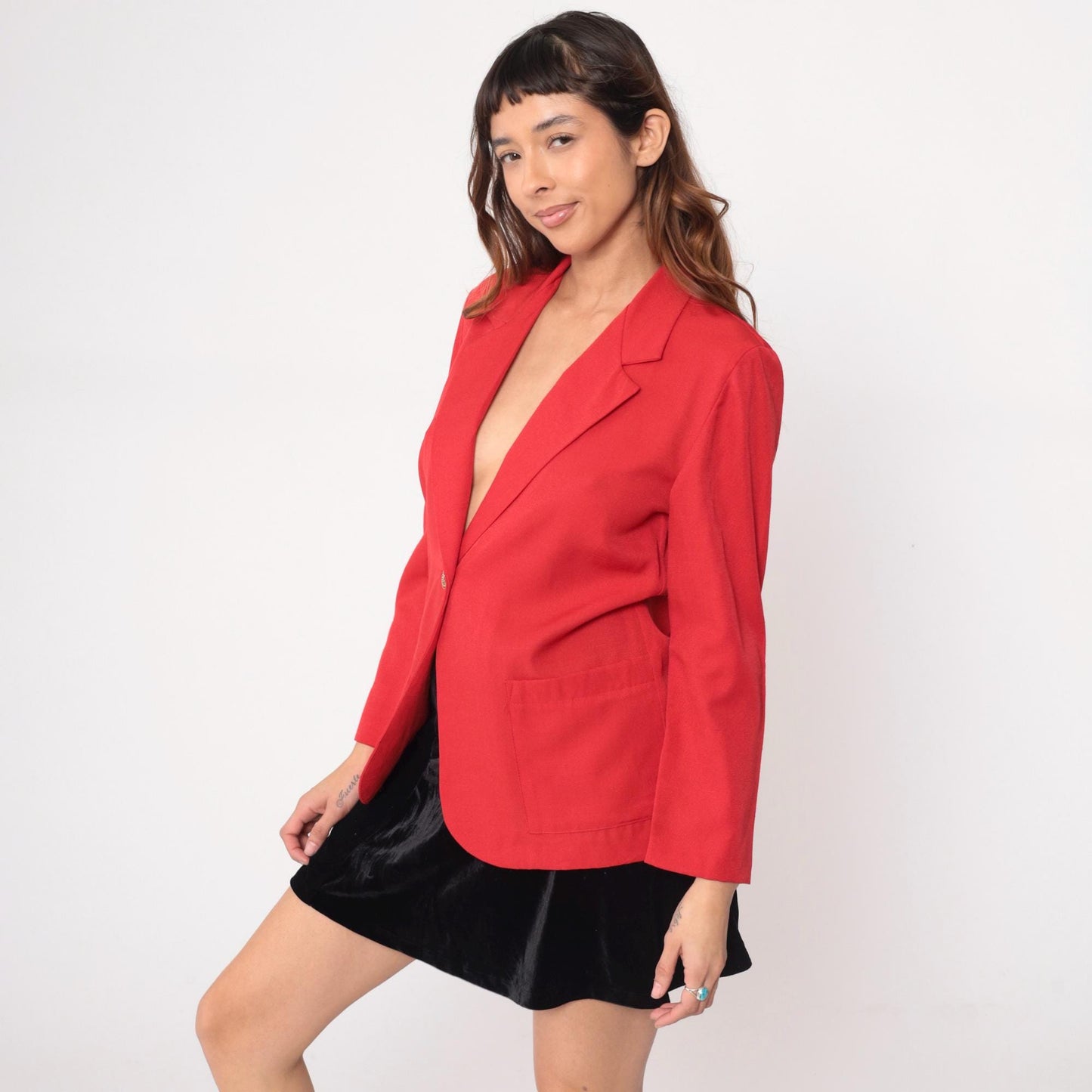 90s Cristin Stevens Coral Blazer Single Gold Button Notched Lapel Small S