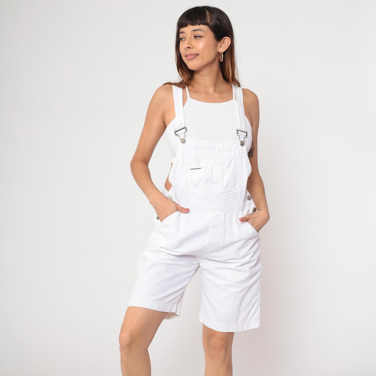 90s London London White Cotton Shortalls Adjustable Straps Medium M