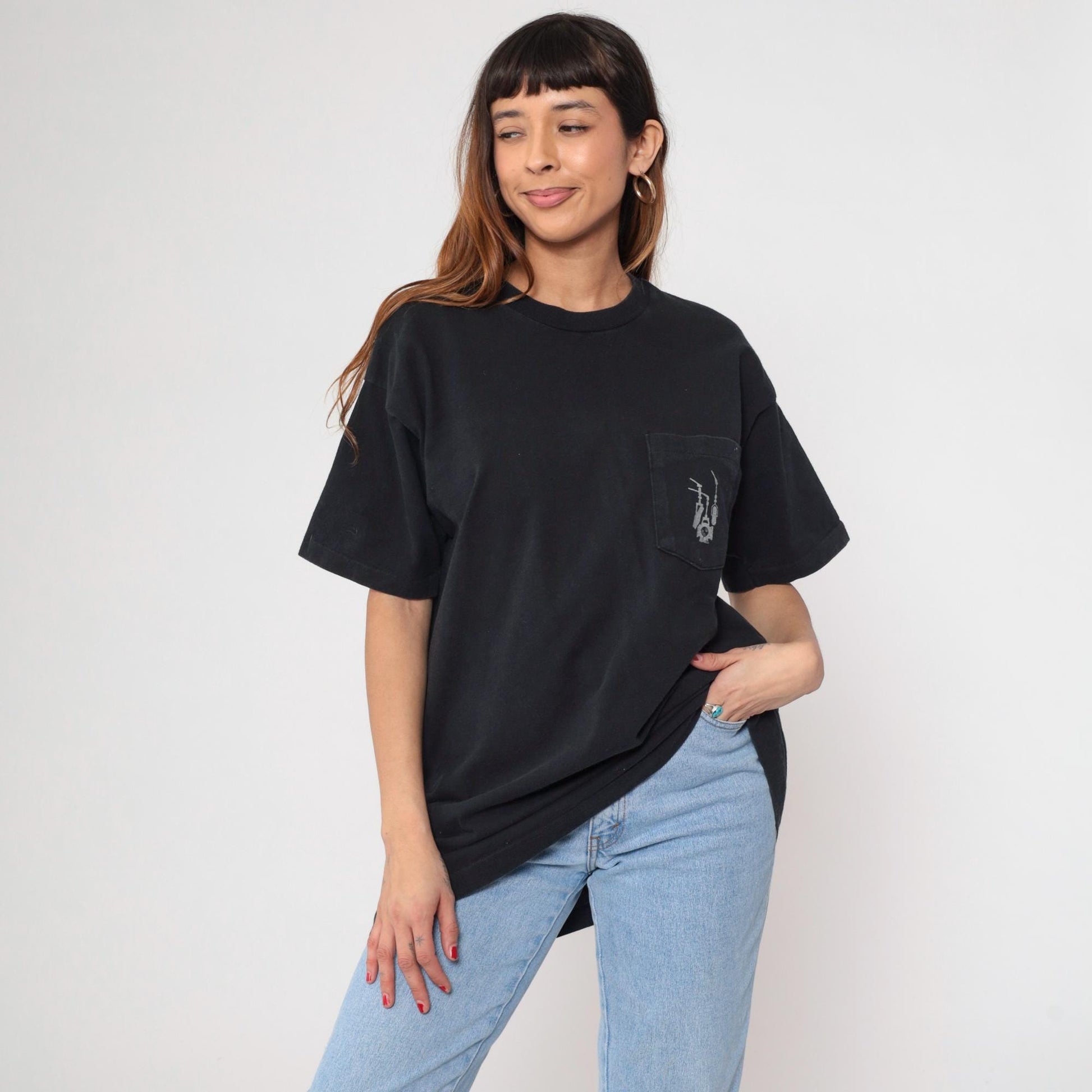 90s Studiocenter Broadcast Productions Graphic Pocket Tee Black Cotton Extra Large