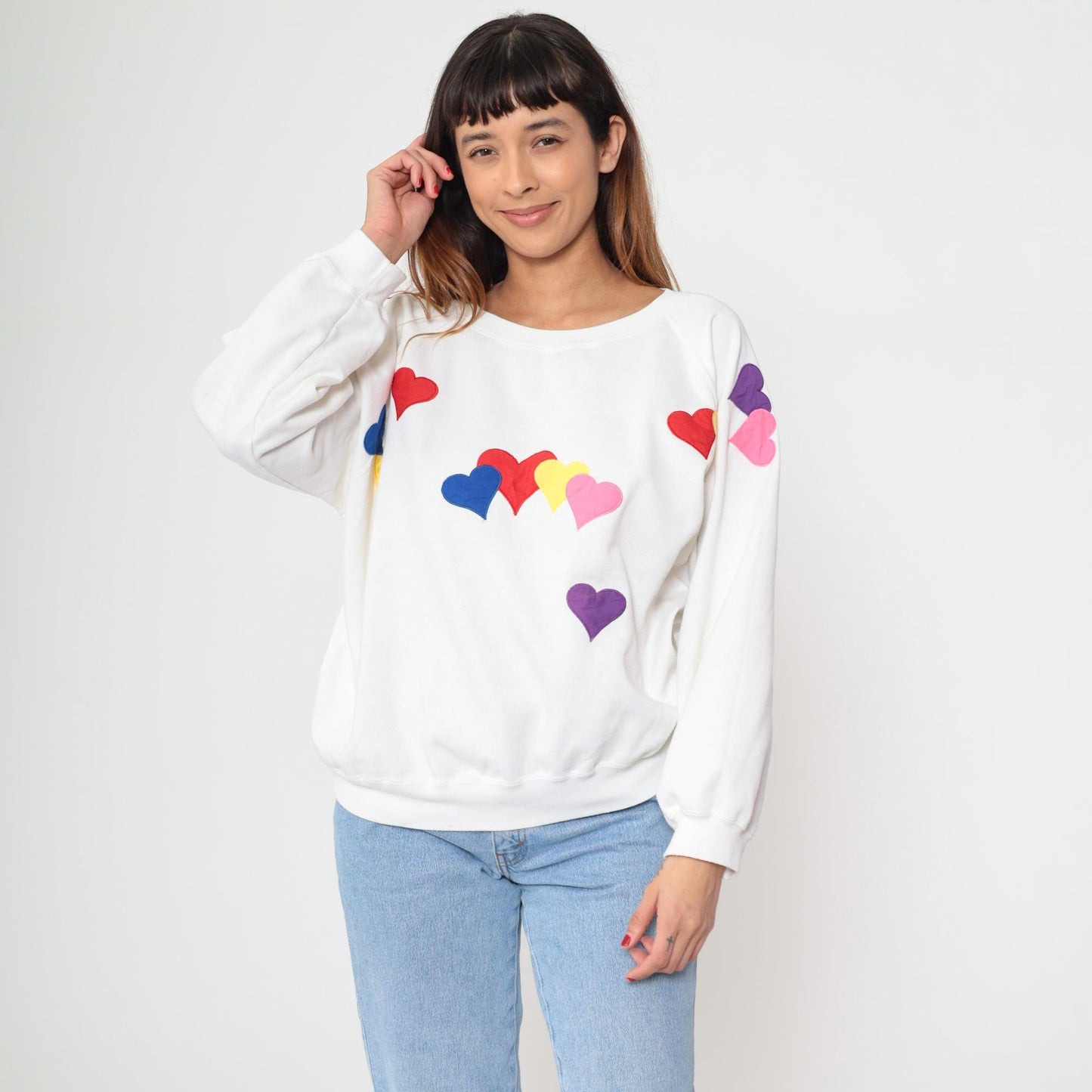 90s Partners II Heart Sweatshirt White Multicolour Appliqué Crewneck Extra Large XXL