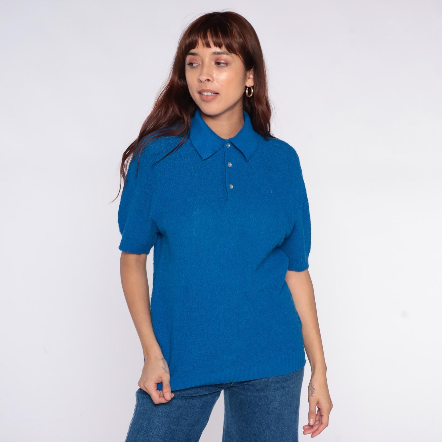 70s Wintuk Continental Blue Polo Shirt Ribbed Knit Small