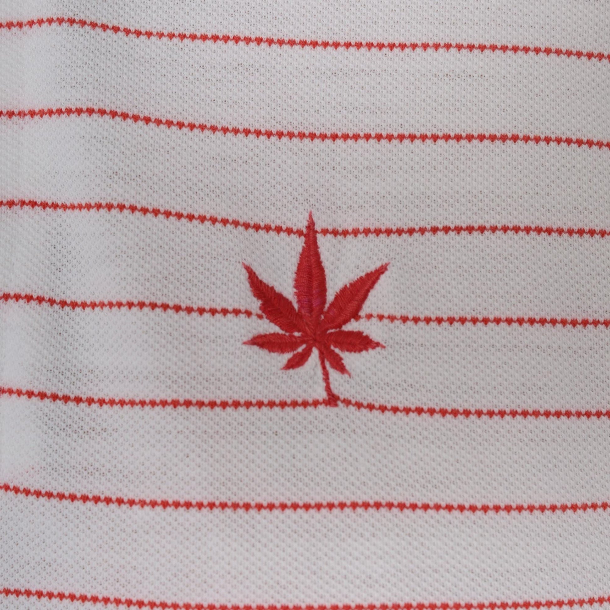 90s Boast Striped Polo Shirt Red White Cannabis Leaf Embroidered Medium