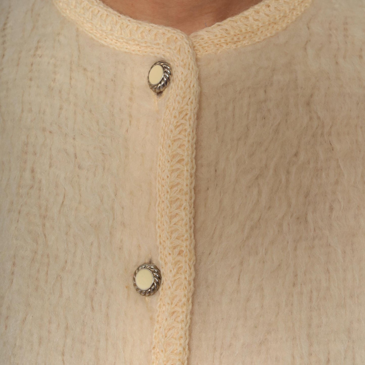 70s Cream Wool Cardigan Peter Pan Collar Textured Knit Small Medium