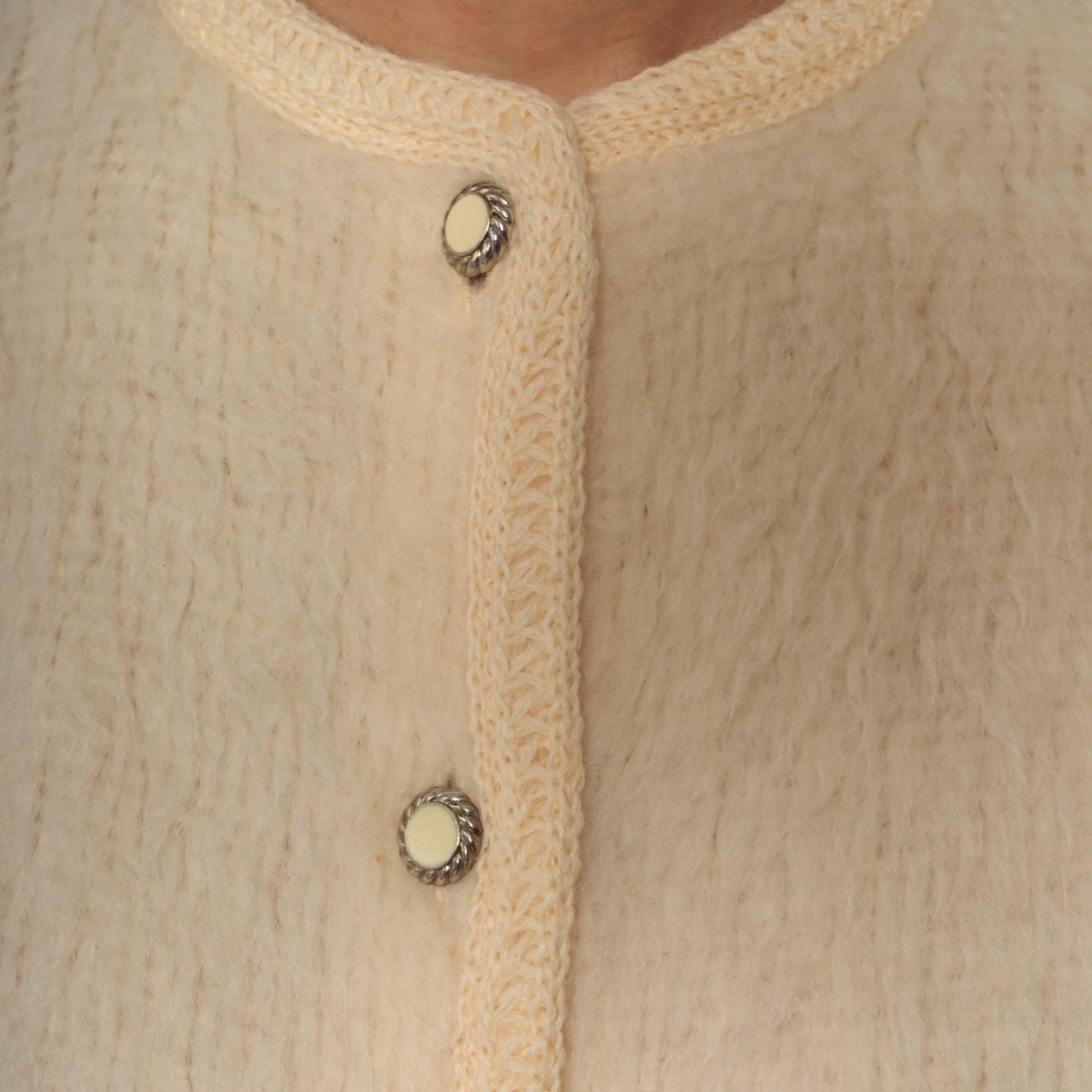 70s Cream Wool Cardigan Peter Pan Collar Textured Knit Small Medium