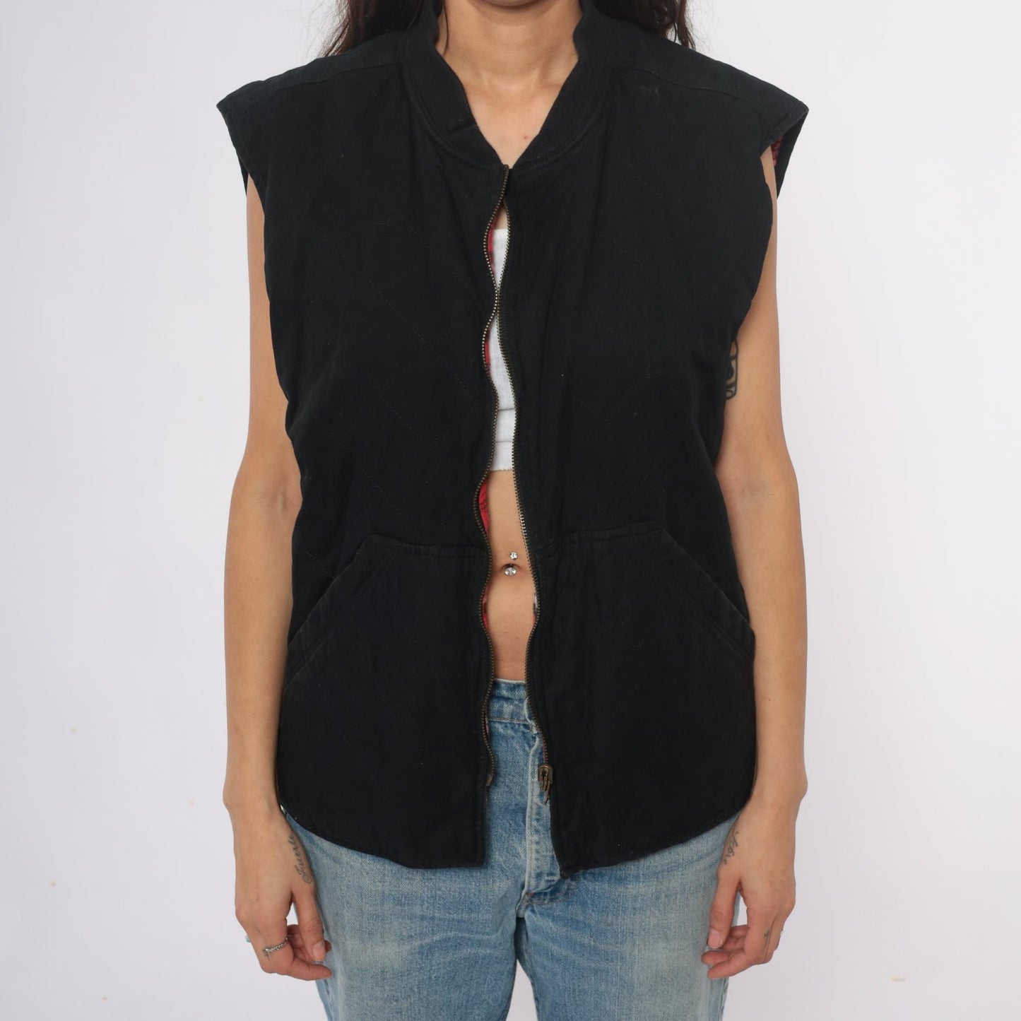 90s Marlboro Country Store Reversible Vest Black Plaid Cotton Large L
