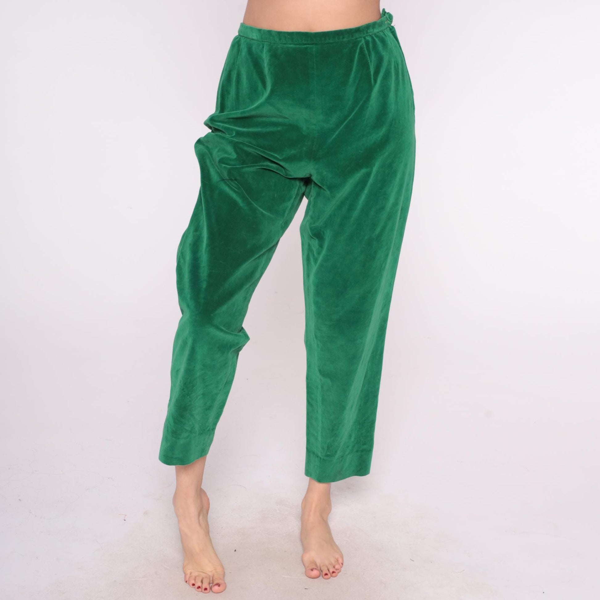 70s Evan Picone Velvet Pants Emerald Green High Rise Straight Leg Medium