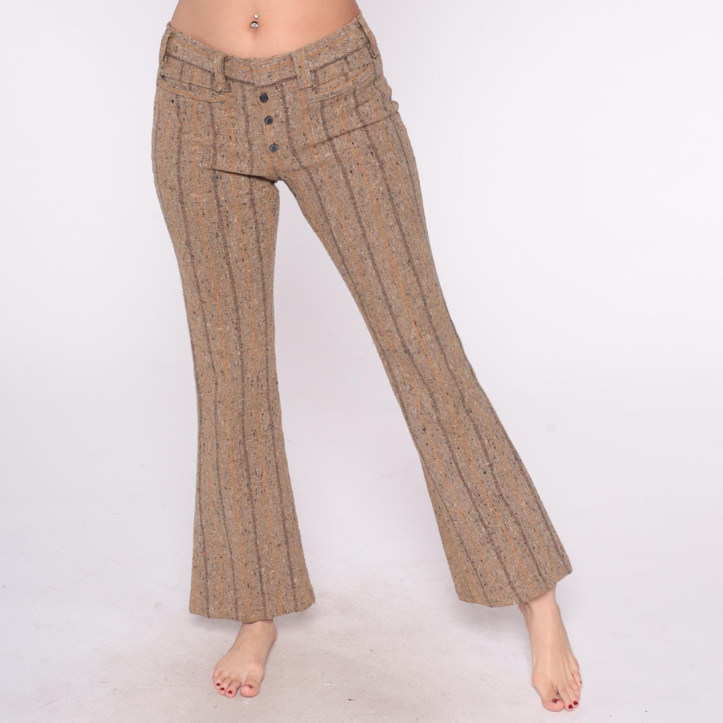 70s Brown Tweed Flare Pants High Waisted Striped Bell Bottom Medium M