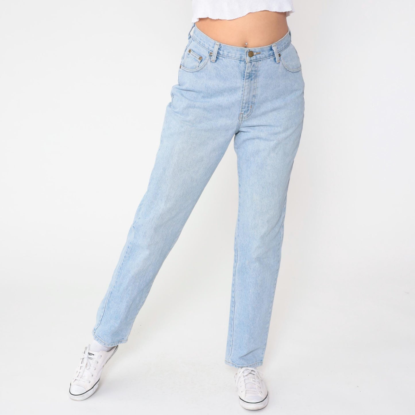 90s Light Blue High-Waisted Straight Leg Jeans Cotton Denim Medium