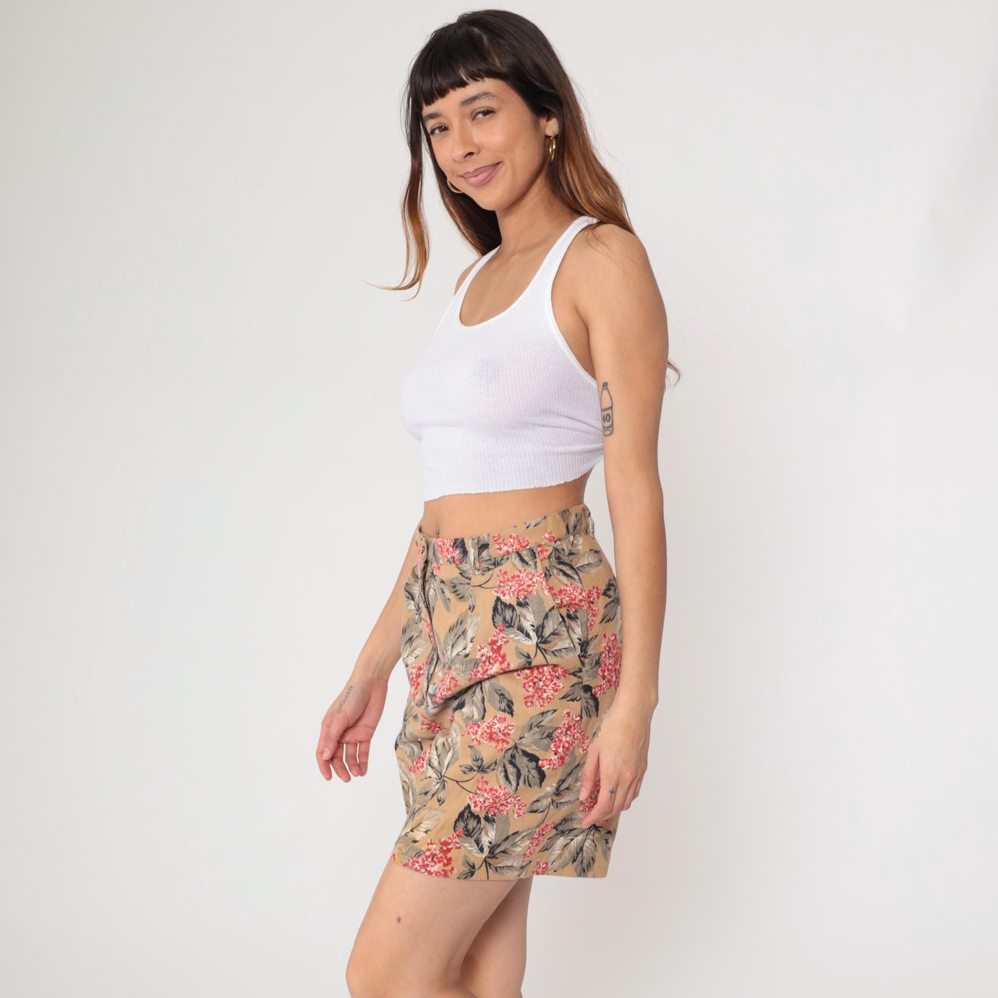 Y2K Jones New York Floral Shorts High Waisted Pleated Linen Tan Large L