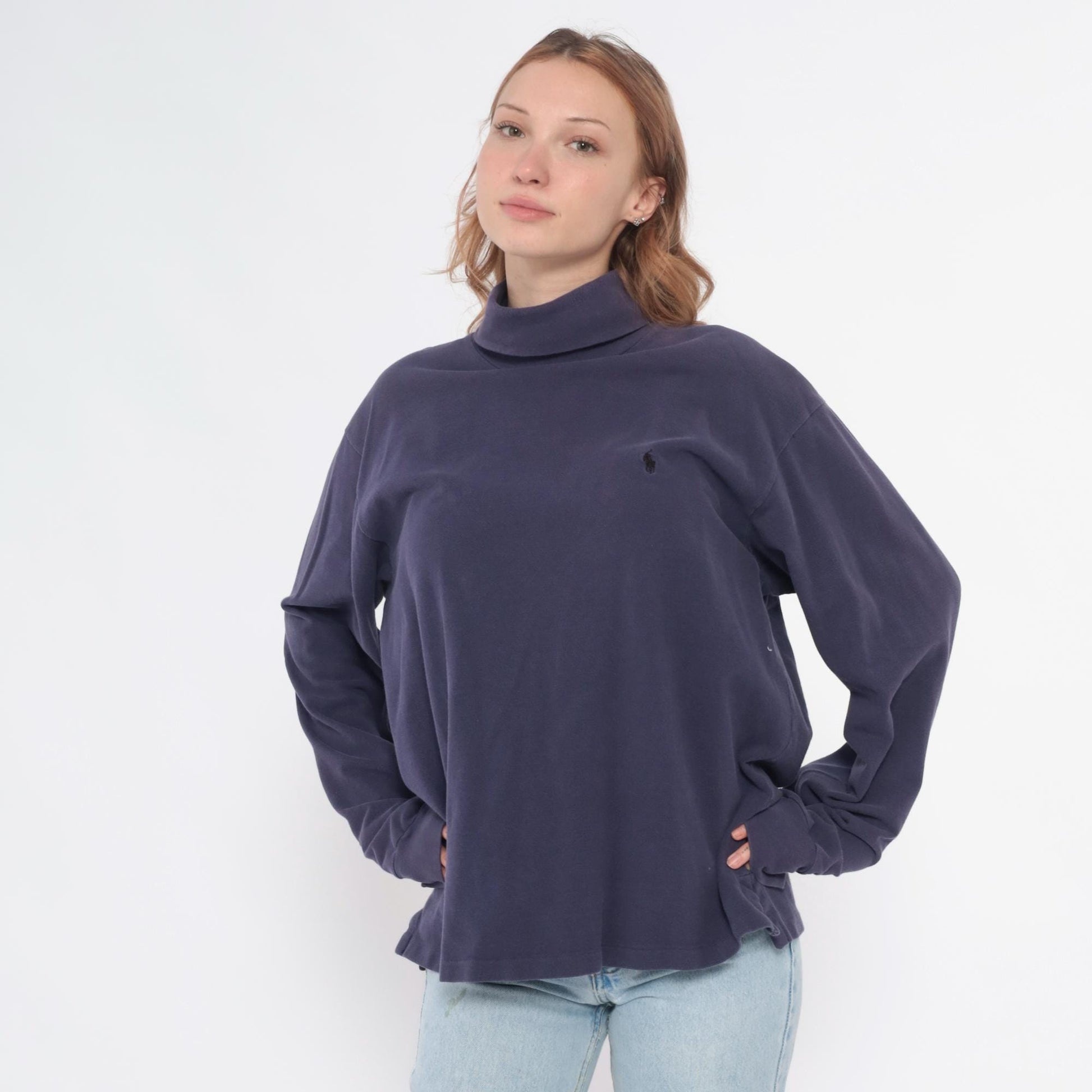 90s Polo Ralph Lauren Purple Turtleneck Cotton Long Sleeve Large L