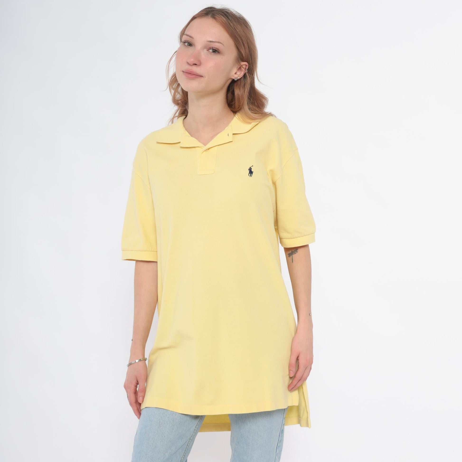 90s Polo by Ralph Lauren Yellow Cotton Polo Shirt Tunic Large L