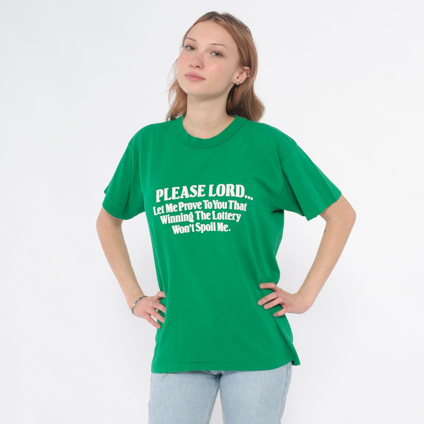 80s Kelly Green Lottery Prayer Graphic Tee Cotton Large L