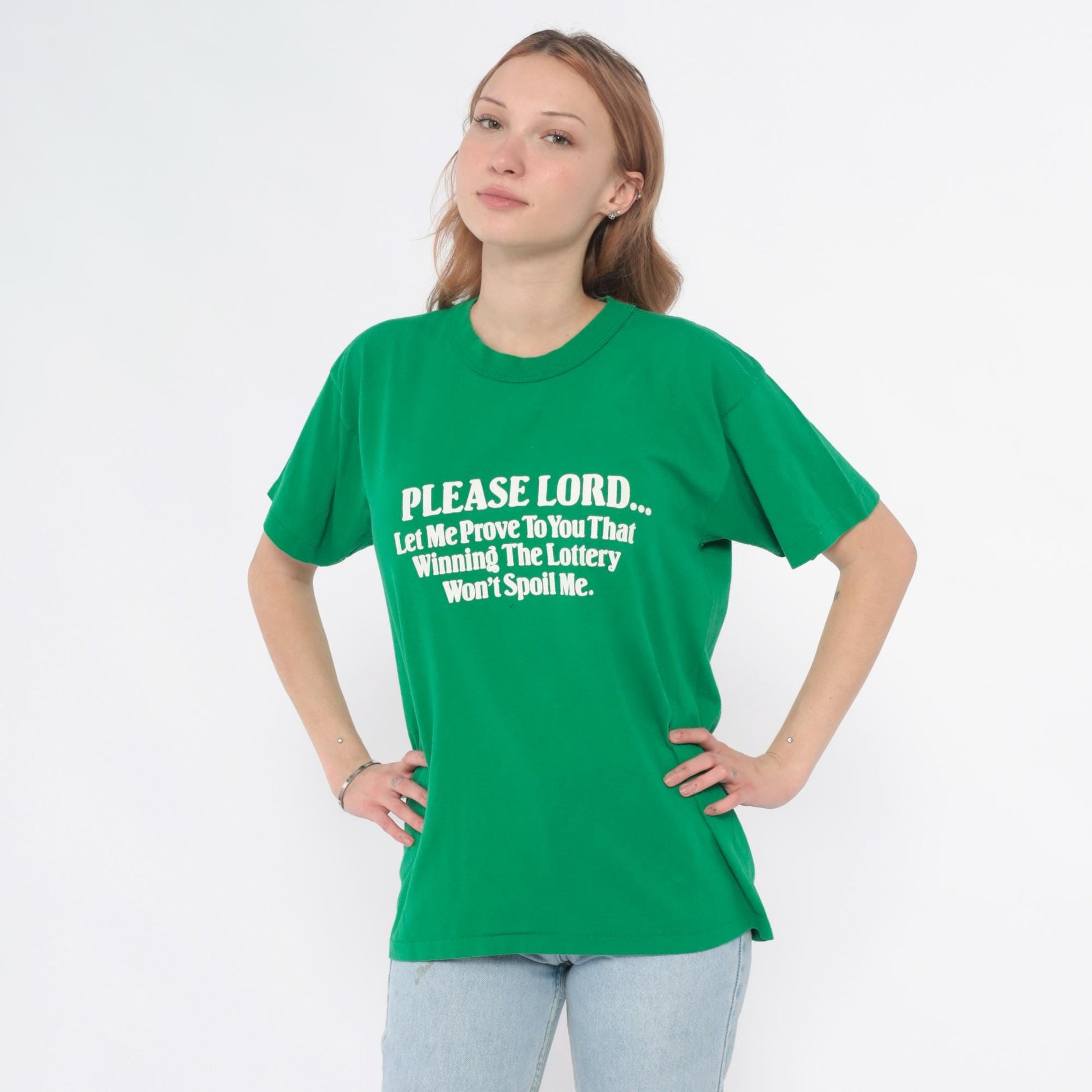 80s Kelly Green Lottery Prayer Graphic Tee Cotton Large L