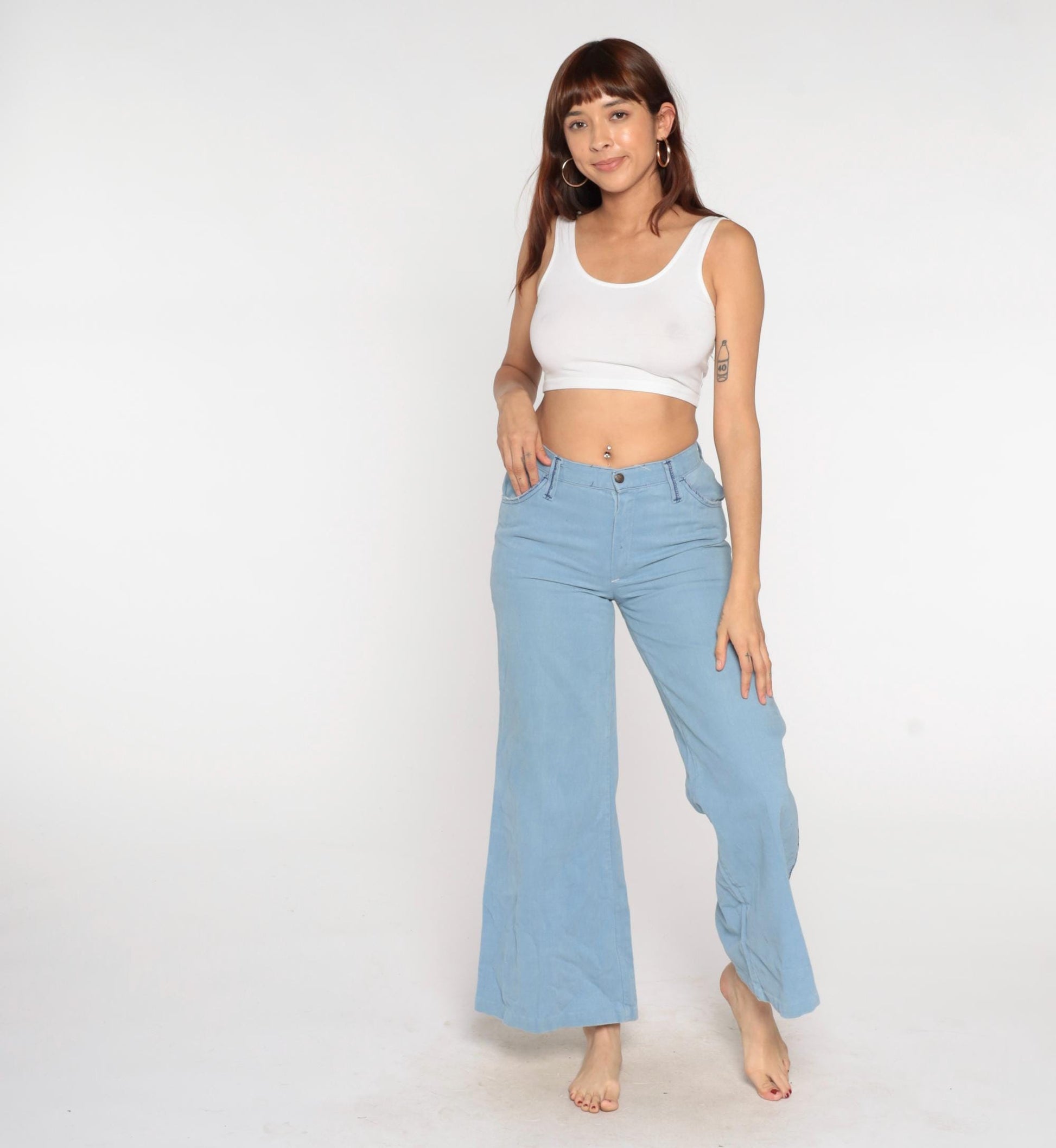 80s Sears Light Blue Denim Bell Bottom Jeans High Waist Flare Small S