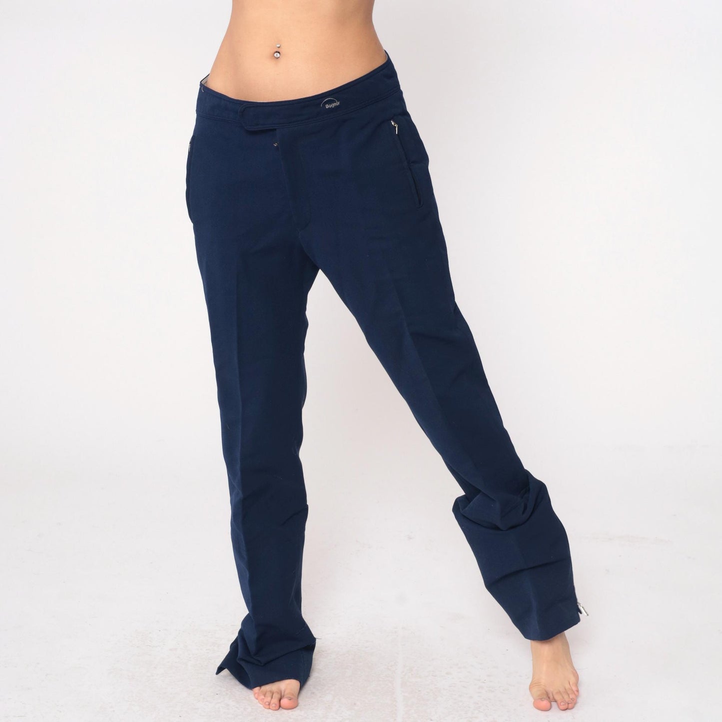 Bogner 80s Navy Wool Ski Pants High Rise Straight Leg Zippered Pockets Large