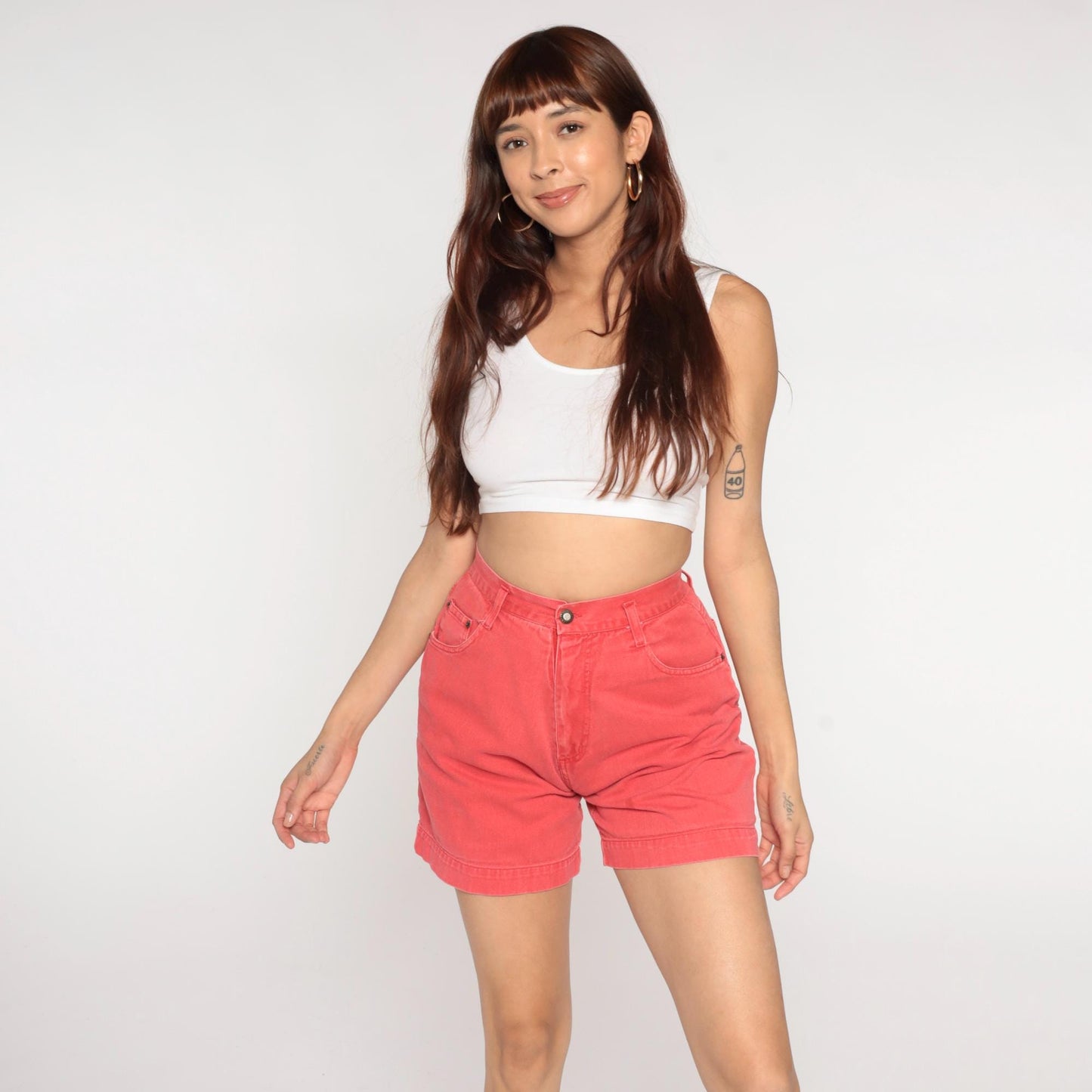 90s JJ Fargo Coral Denim Shorts High Waisted Cuffed Small
