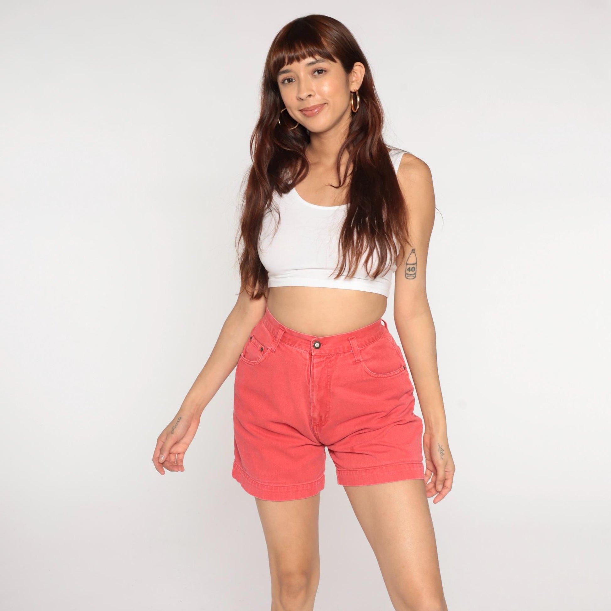 90s JJ Fargo Coral Denim Shorts High Waisted Cuffed Small