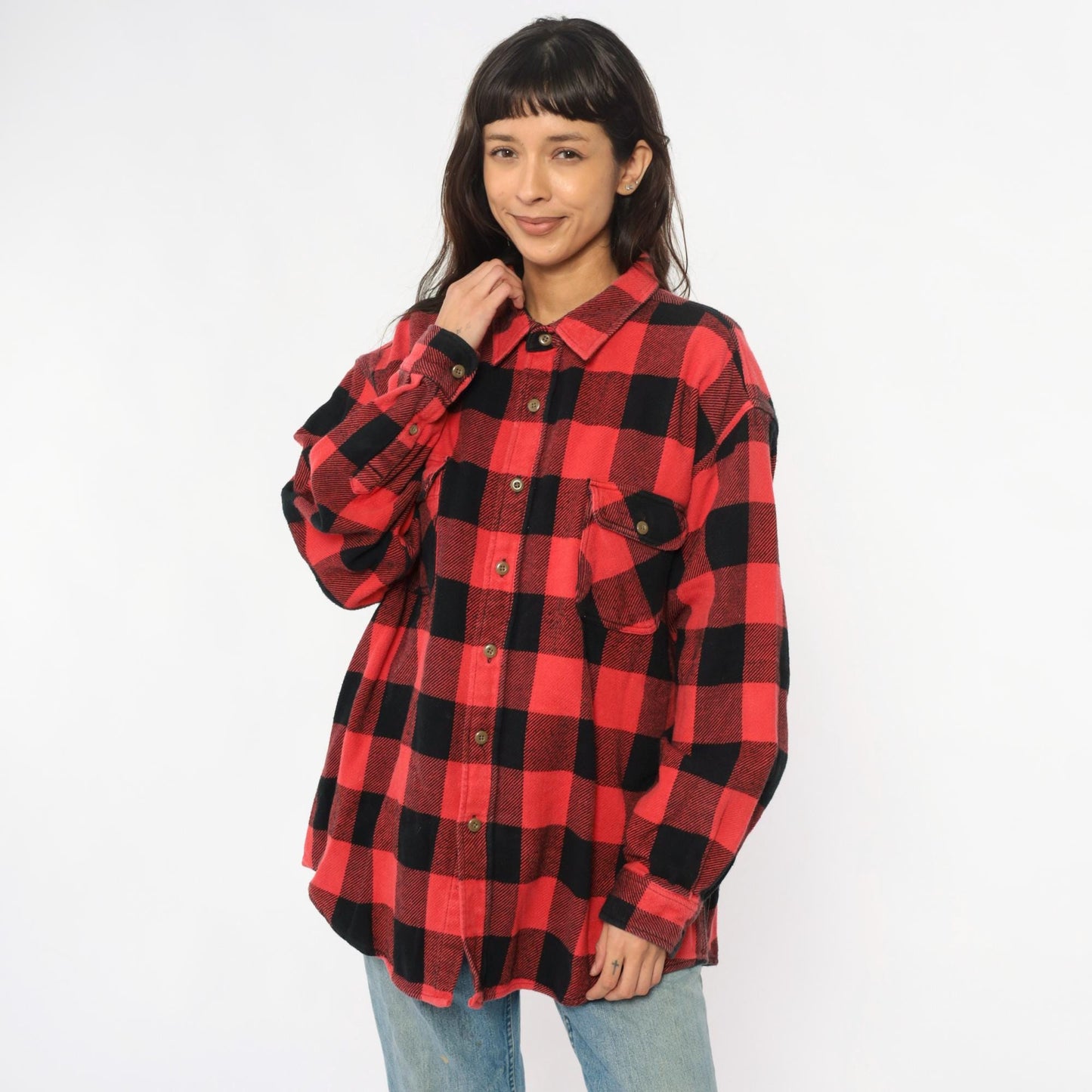 90s Redhead Buffalo Plaid Flannel Shirt Red Black Plus Size XXL