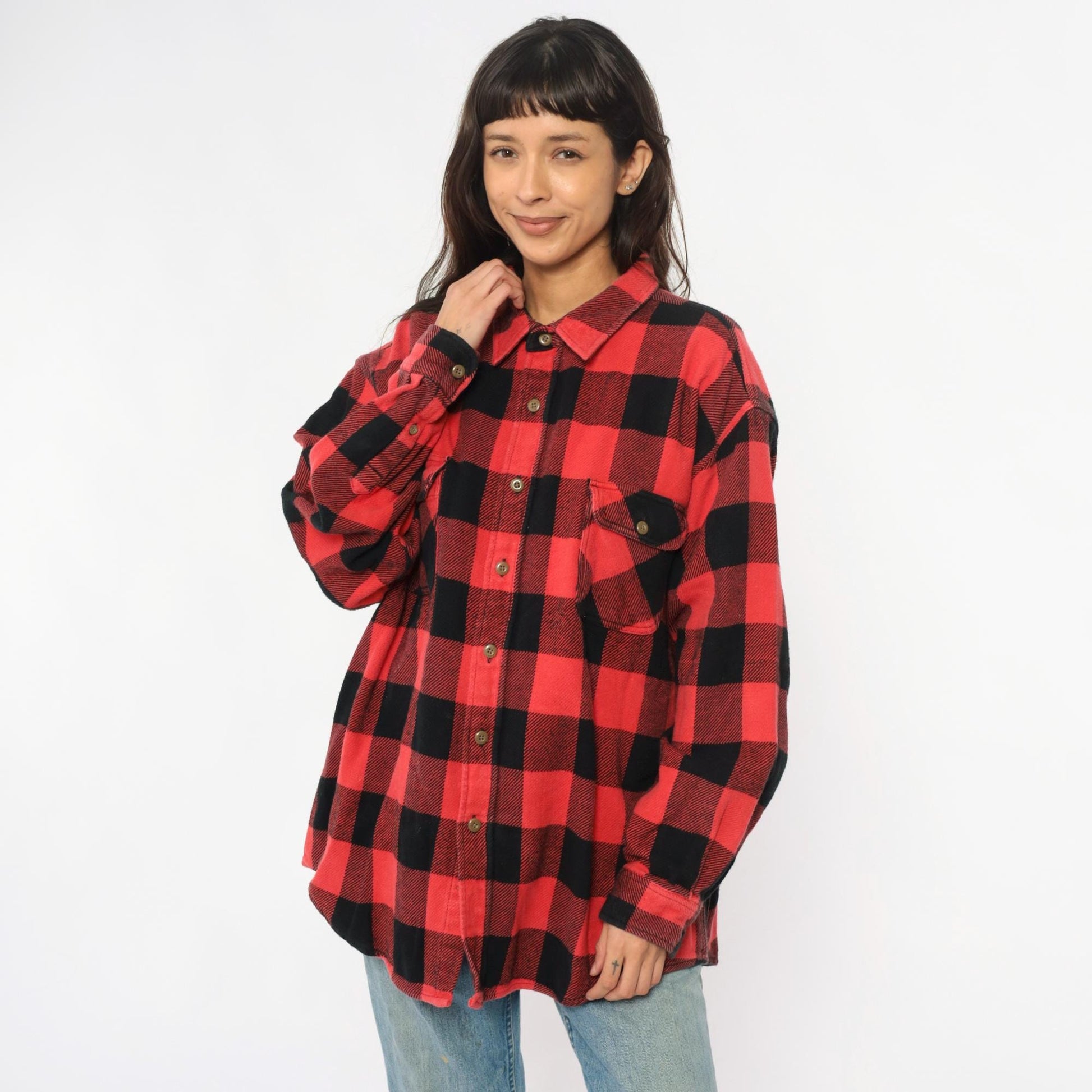 90s Redhead Buffalo Plaid Flannel Shirt Red Black Plus Size XXL