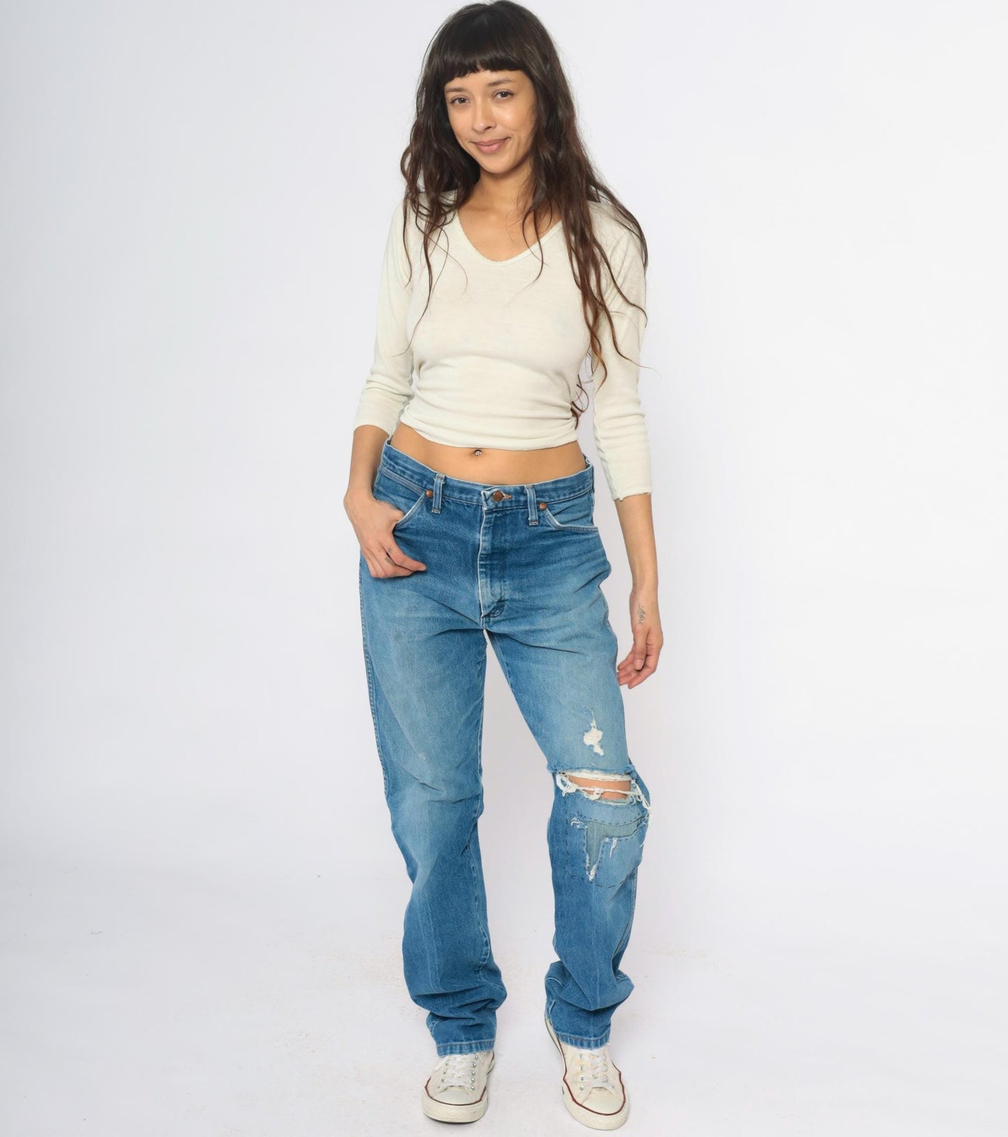 00s Wrangler Distressed Jeans Light Blue Denim Straight Leg Mens 33 Waist