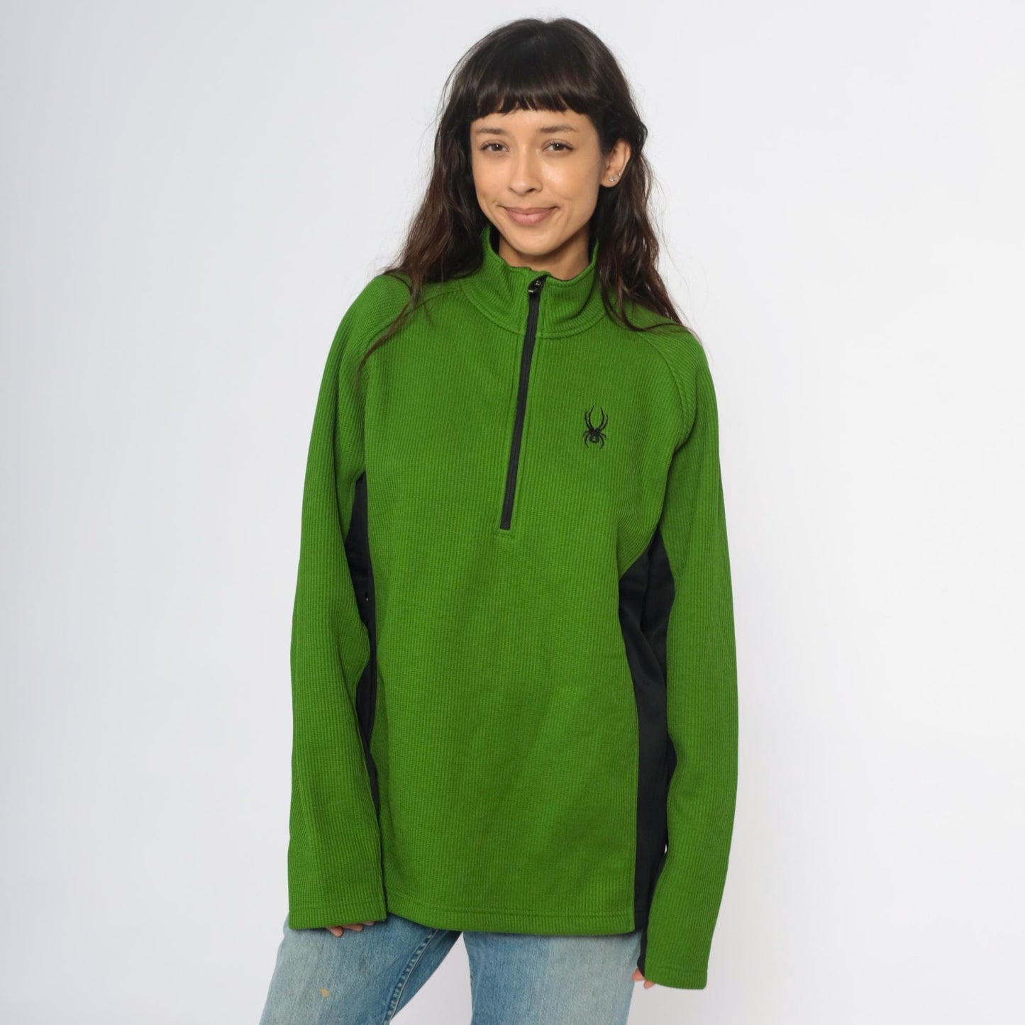 Spyder Y2K Half-Zip Fleece Pullover Lime Green Black Colorblock Large L