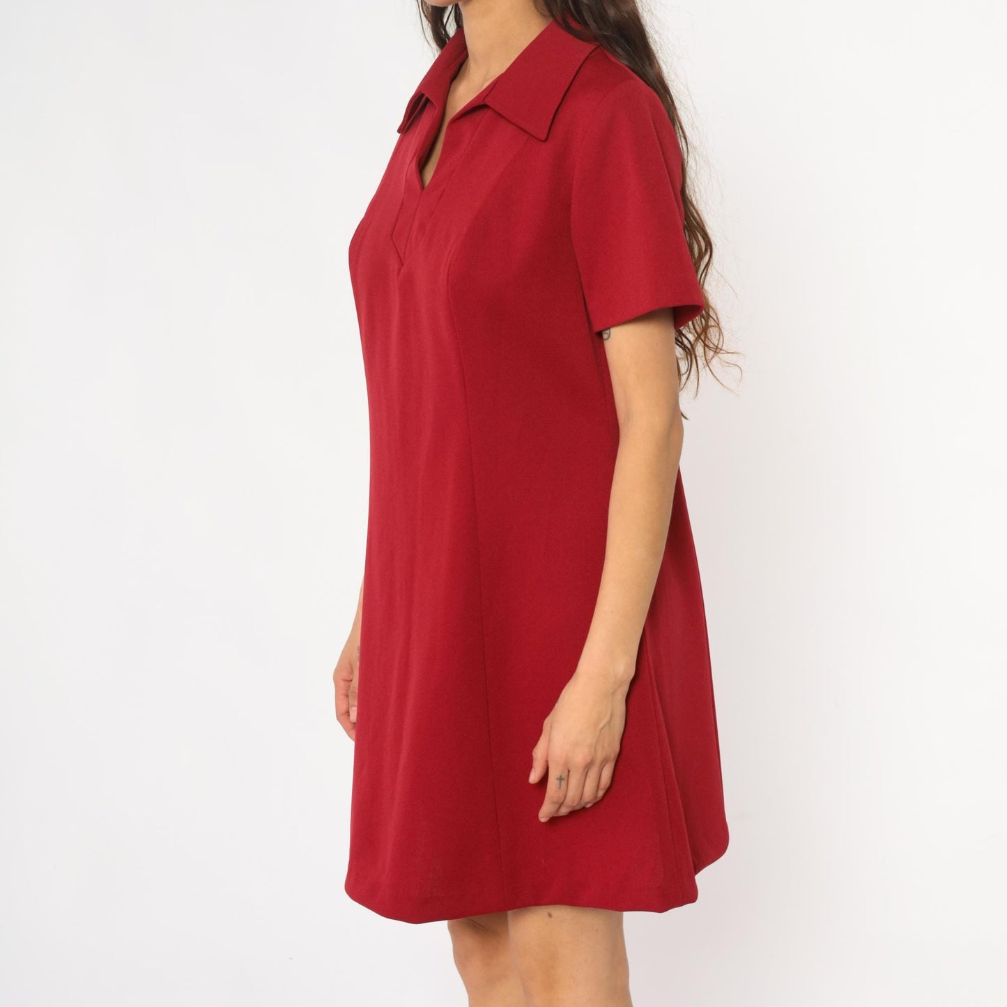 70s Lorac Burgundy Polo Shift Dress Knee-Length Short Sleeve Large L