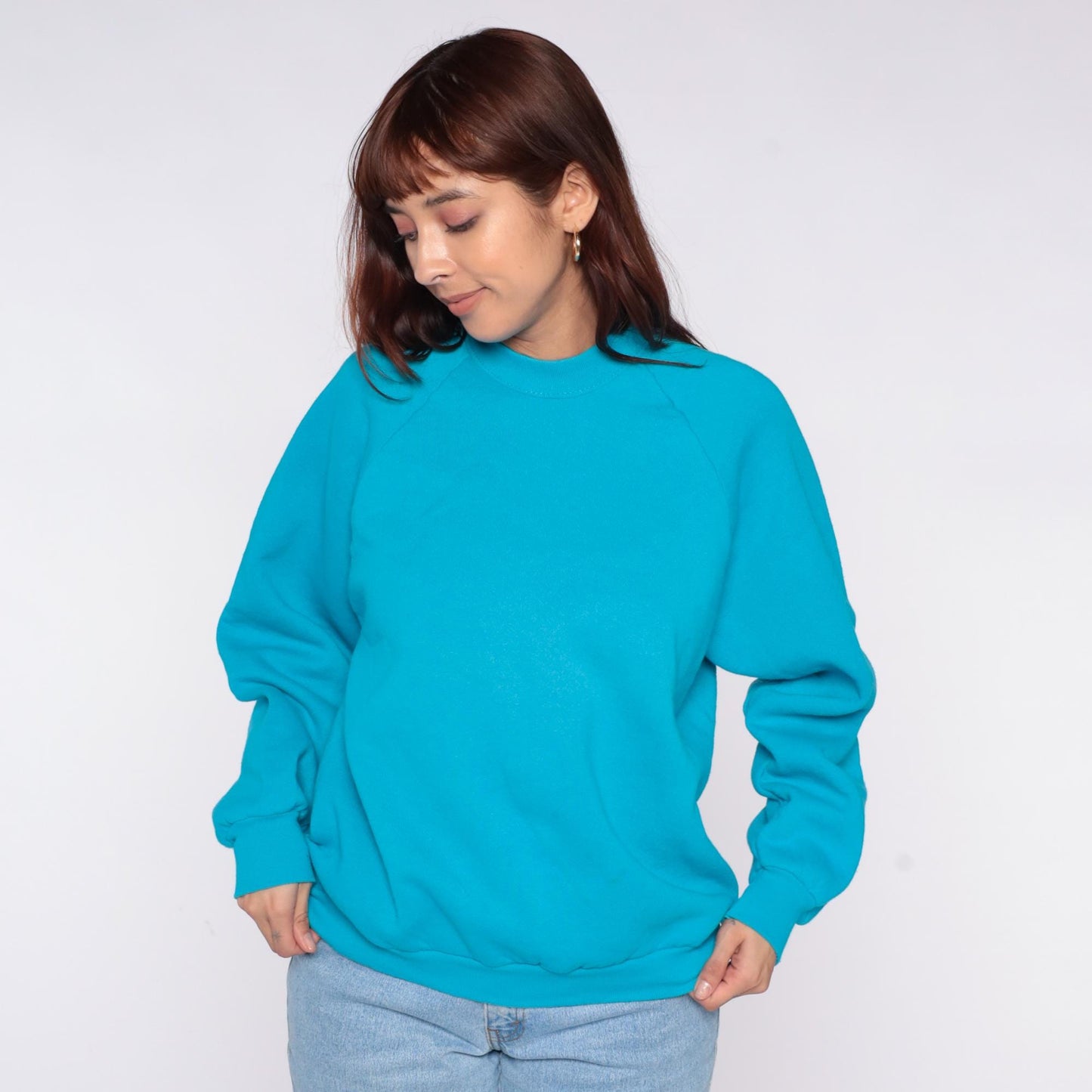 90s Fruit of the Loom Turquoise Crewneck Sweatshirt Raglan Pullover Extra Large XL