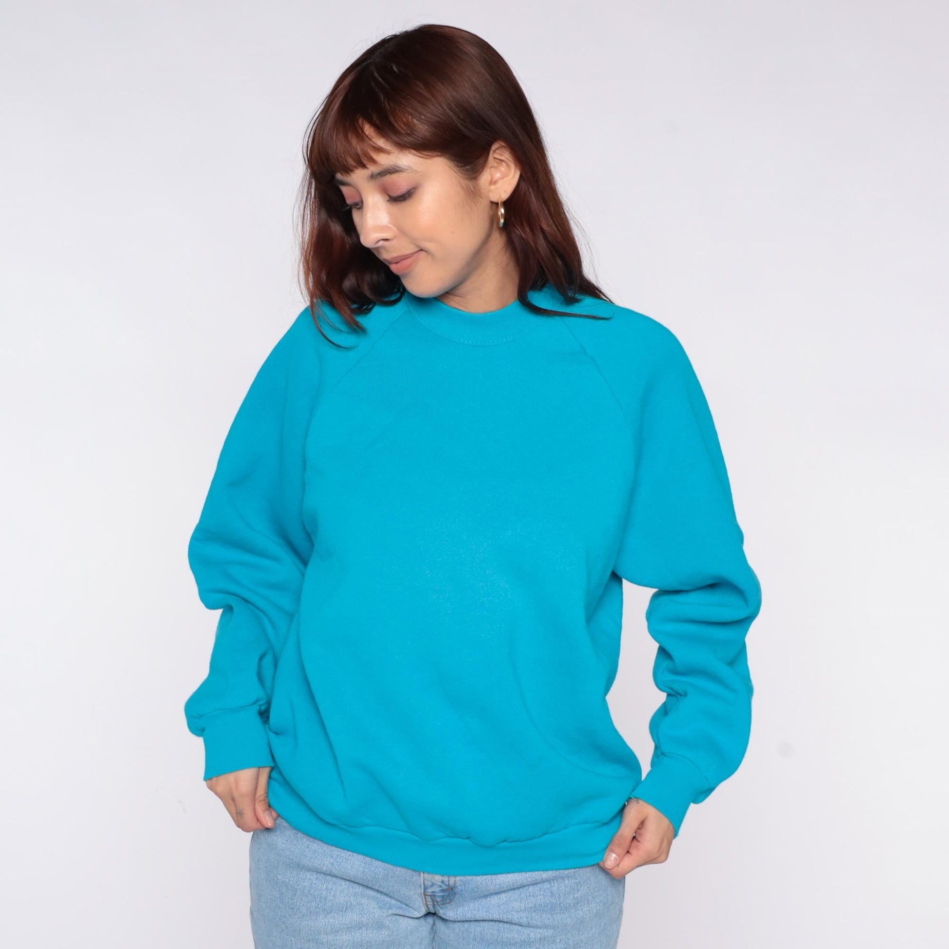 90s Fruit of the Loom Turquoise Crewneck Sweatshirt Raglan Pullover Extra Large XL