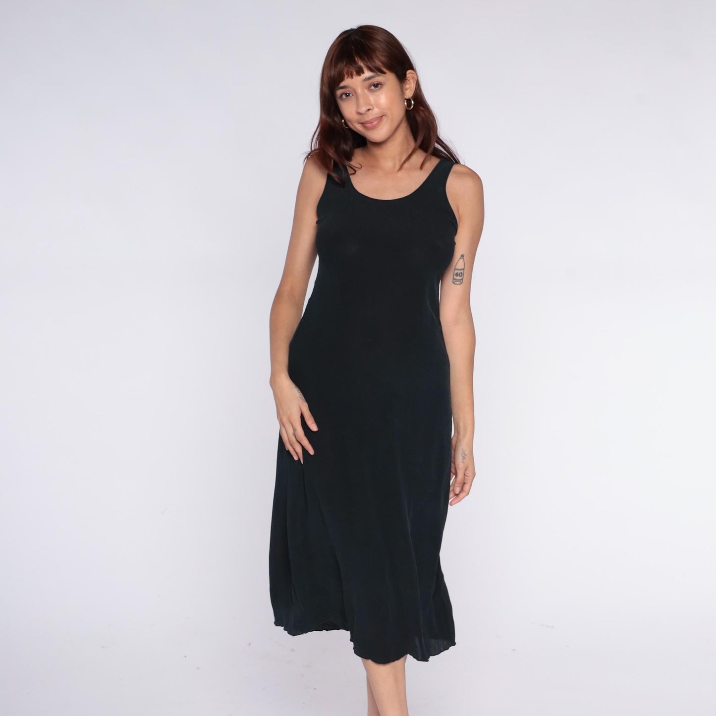 90s Black Midi Dress Sleeveless Scoop Neck Racerback Tank Small S