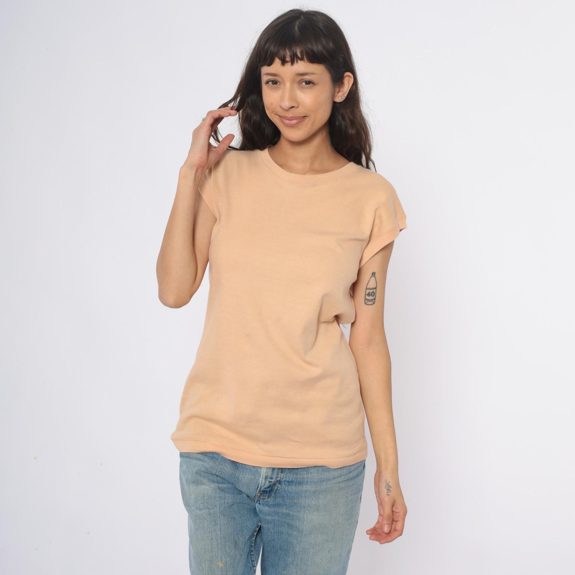 90s Coronet Casuals Tan Cap Sleeve T-Shirt Crew Neck Extra Large XL