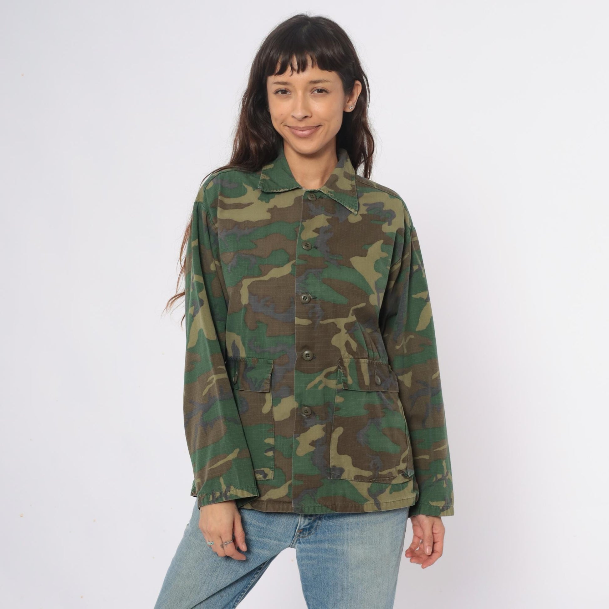 90s Woodland Camo Jacket Military Field Green Brown Utility Medium