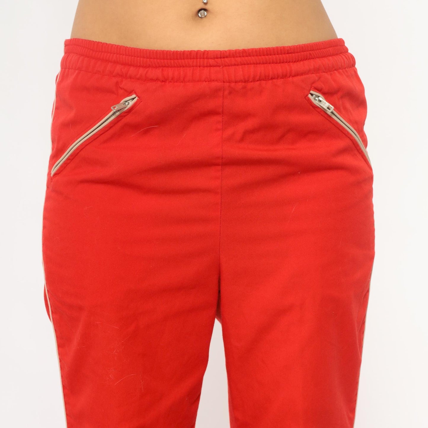 80s C'est Joli Track Pants Coral Red White Stripe Zipper Pockets Small