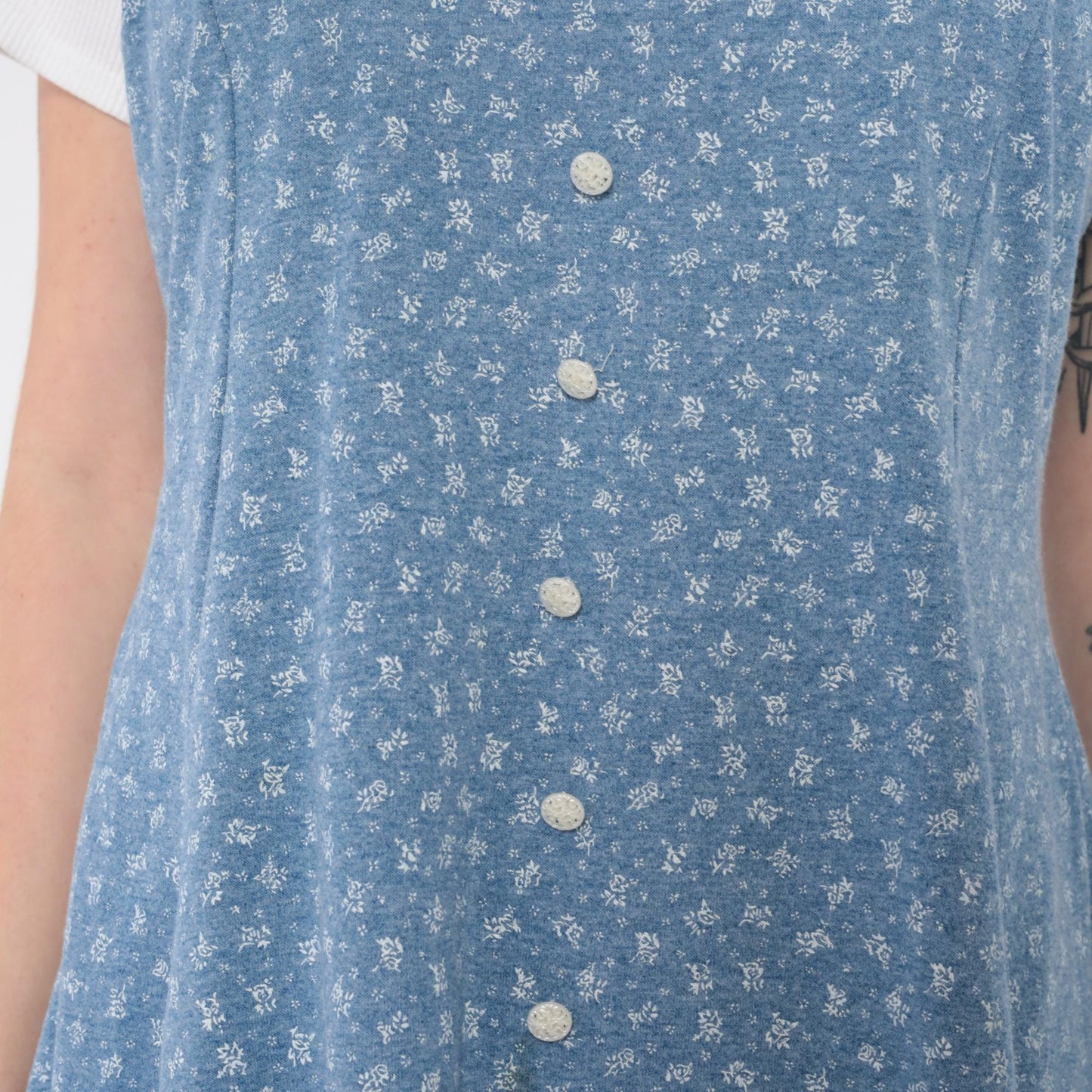 90s Blue Floral Mini Dress Maggie Lawrence Spaghetti Strap Sundress Large L