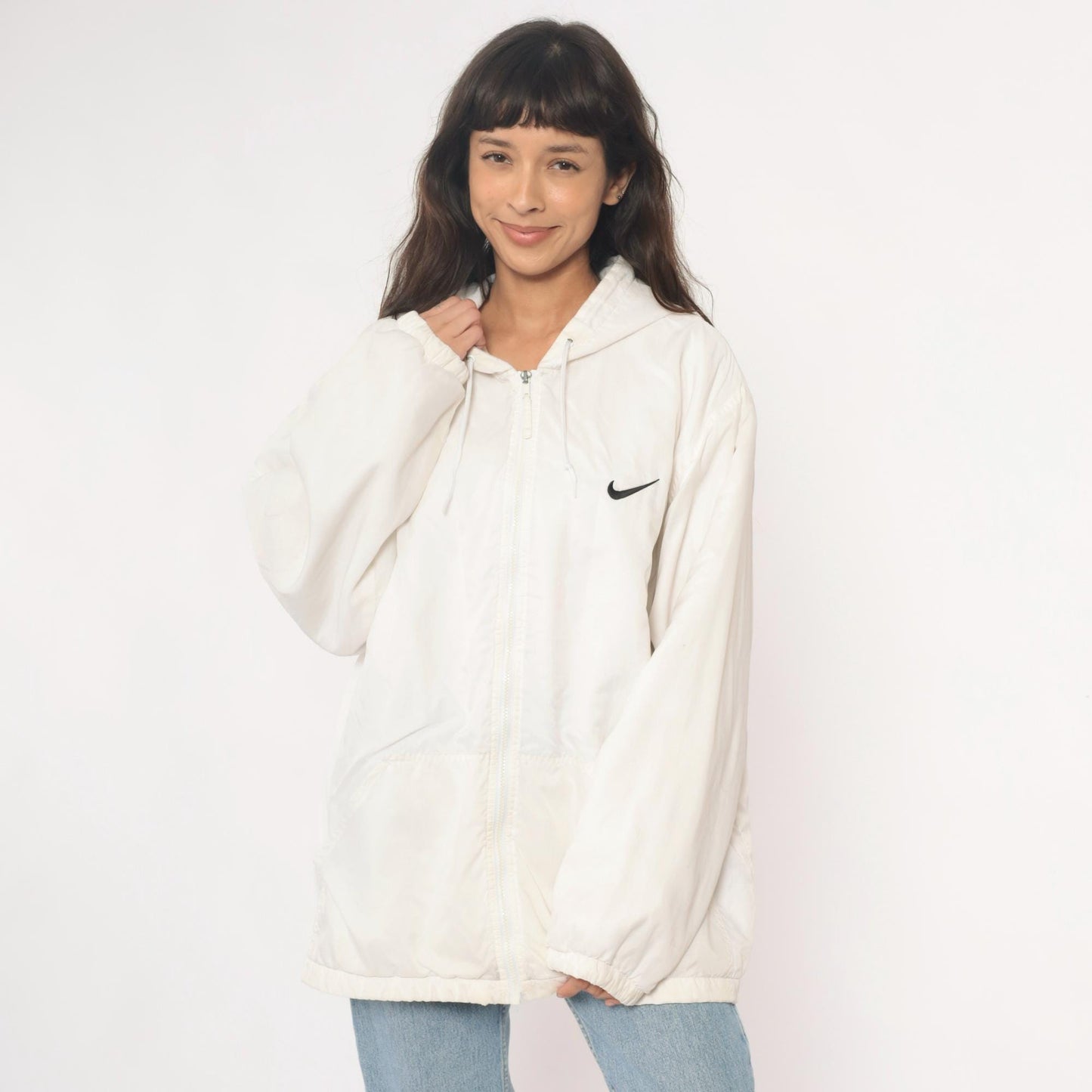 90s Nike Air Windbreaker Hooded Full Zip Jacket White Nylon Large L