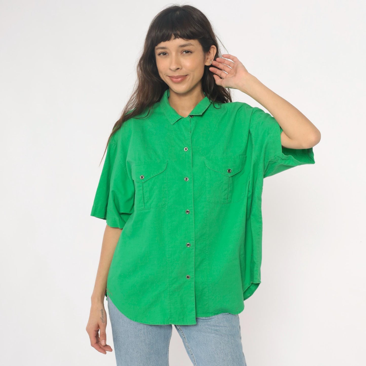 90s Chaus Sport Kelly Green Cotton Button-Up Shirt Large L