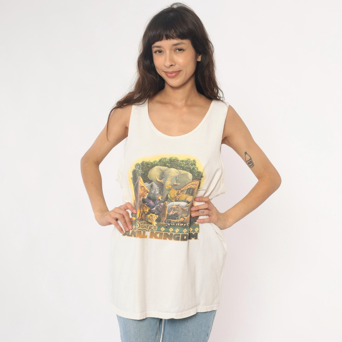 90s Walt Disney World Animal Kingdom Tank Top White Cotton Graphic Extra Large XL