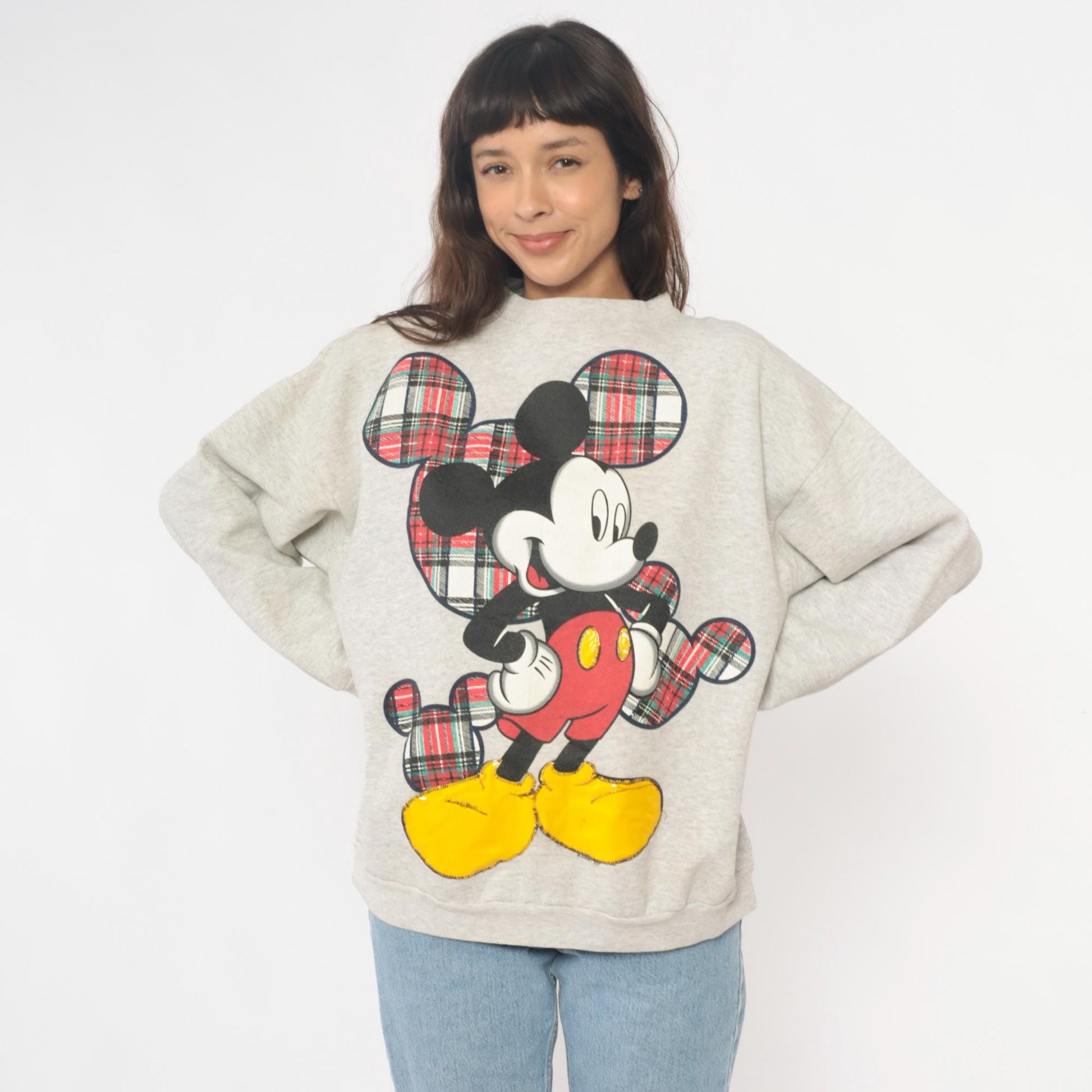 90s Mickey Unlimited Sweatshirt Grey Plaid Graphic Crewneck Extra Large XL