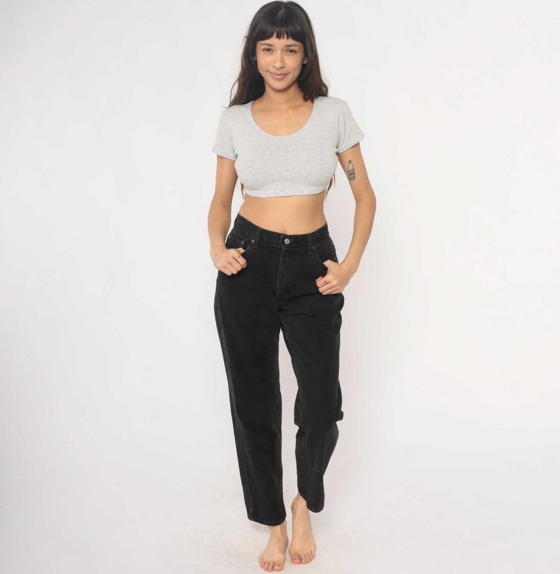 Levi's 550 Black High-Waisted Straight Leg Jeans Y2K Denim Medium