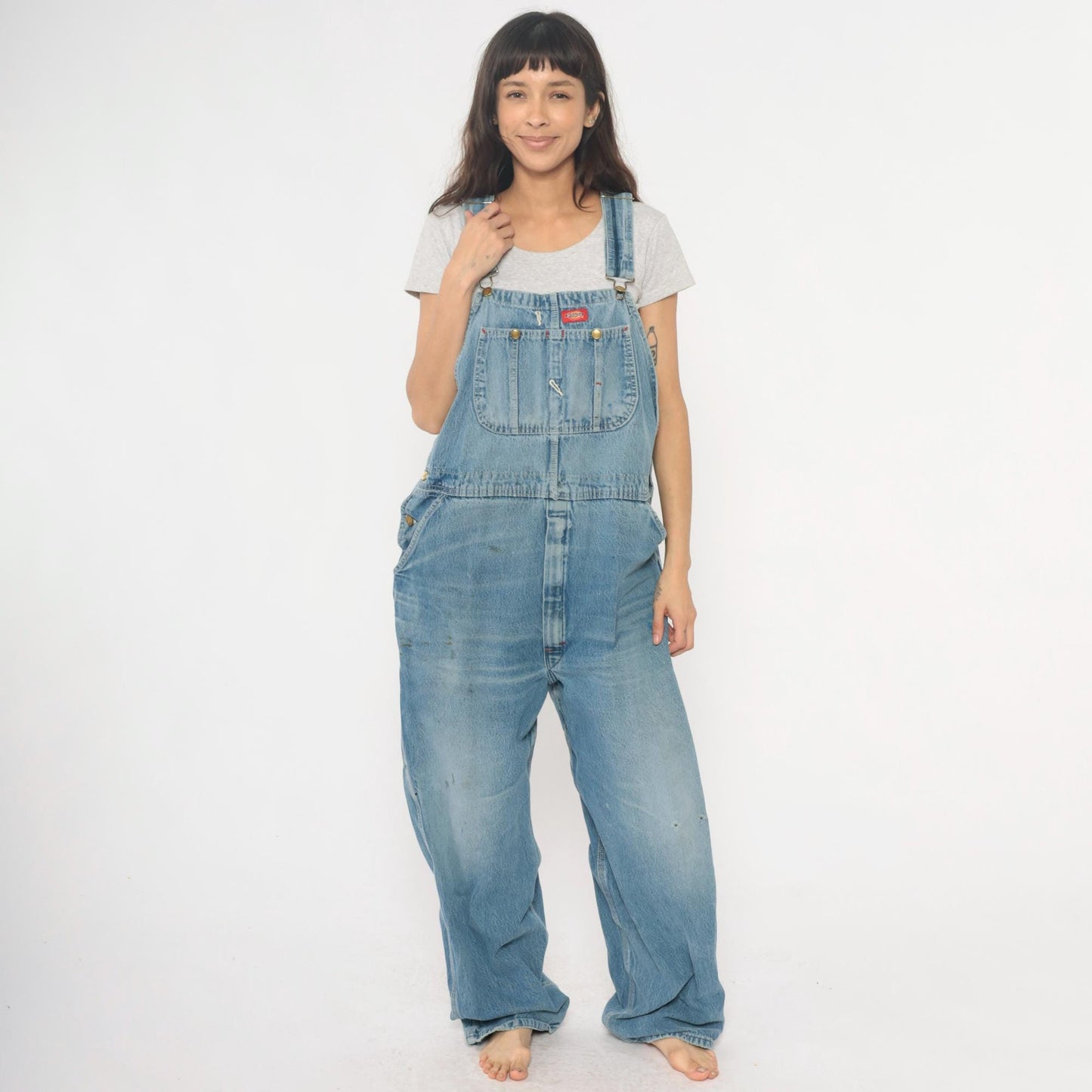 Dickies Y2K Light Blue Denim Overalls Distressed Workwear Plus Size XXL