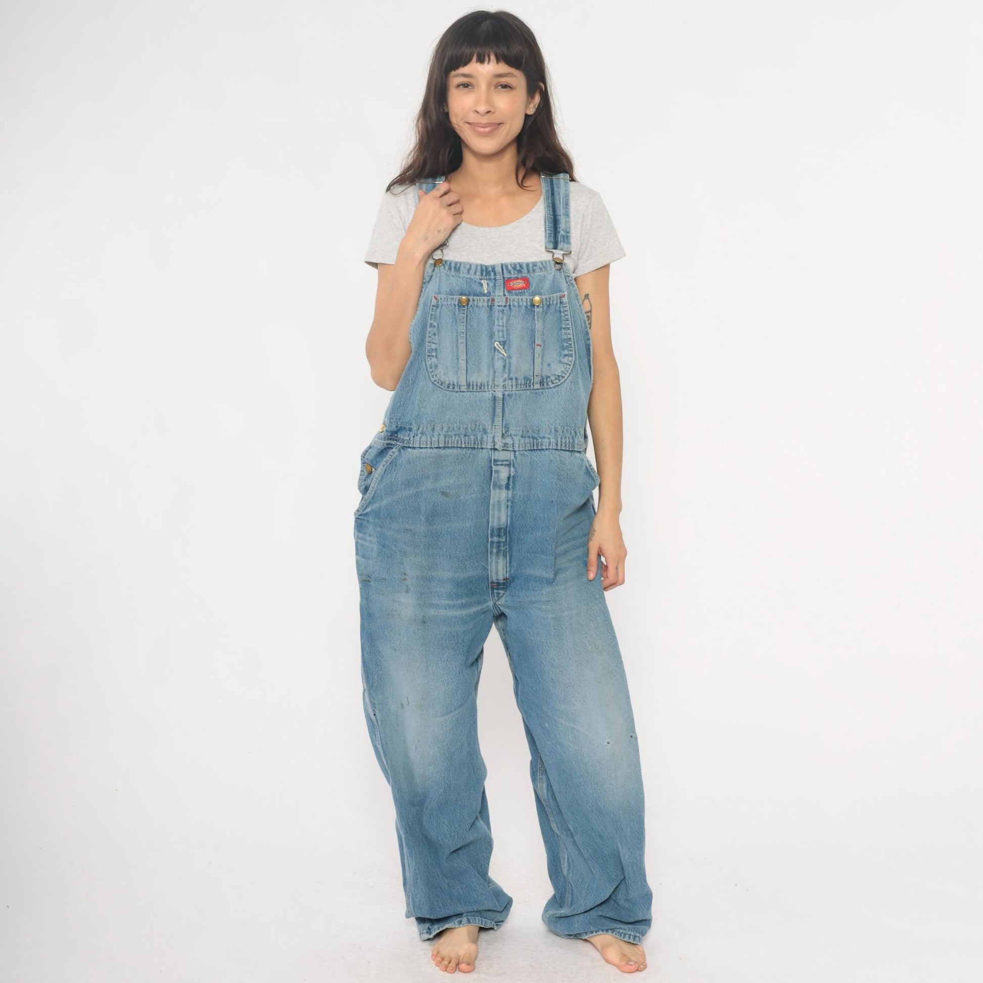 Dickies Y2K Light Blue Denim Overalls Distressed Workwear Plus Size XXL