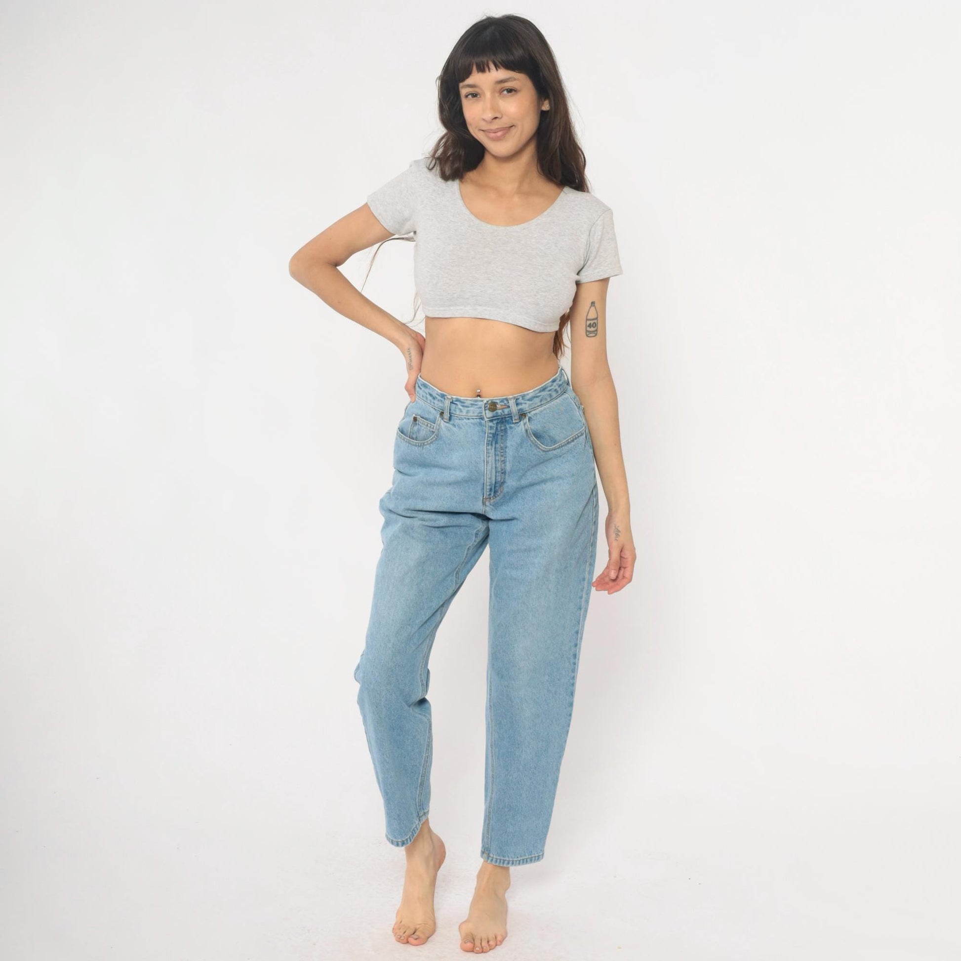 90s Liz Authentic High Waisted Jeans Light Wash Leaf Pocket Medium